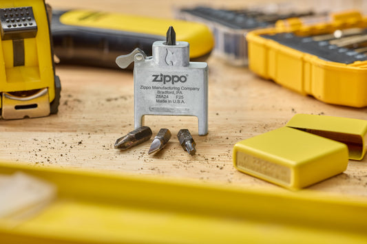 Bit Safe Screwdriver Insert next to a Yellow Matte classic lighter case.