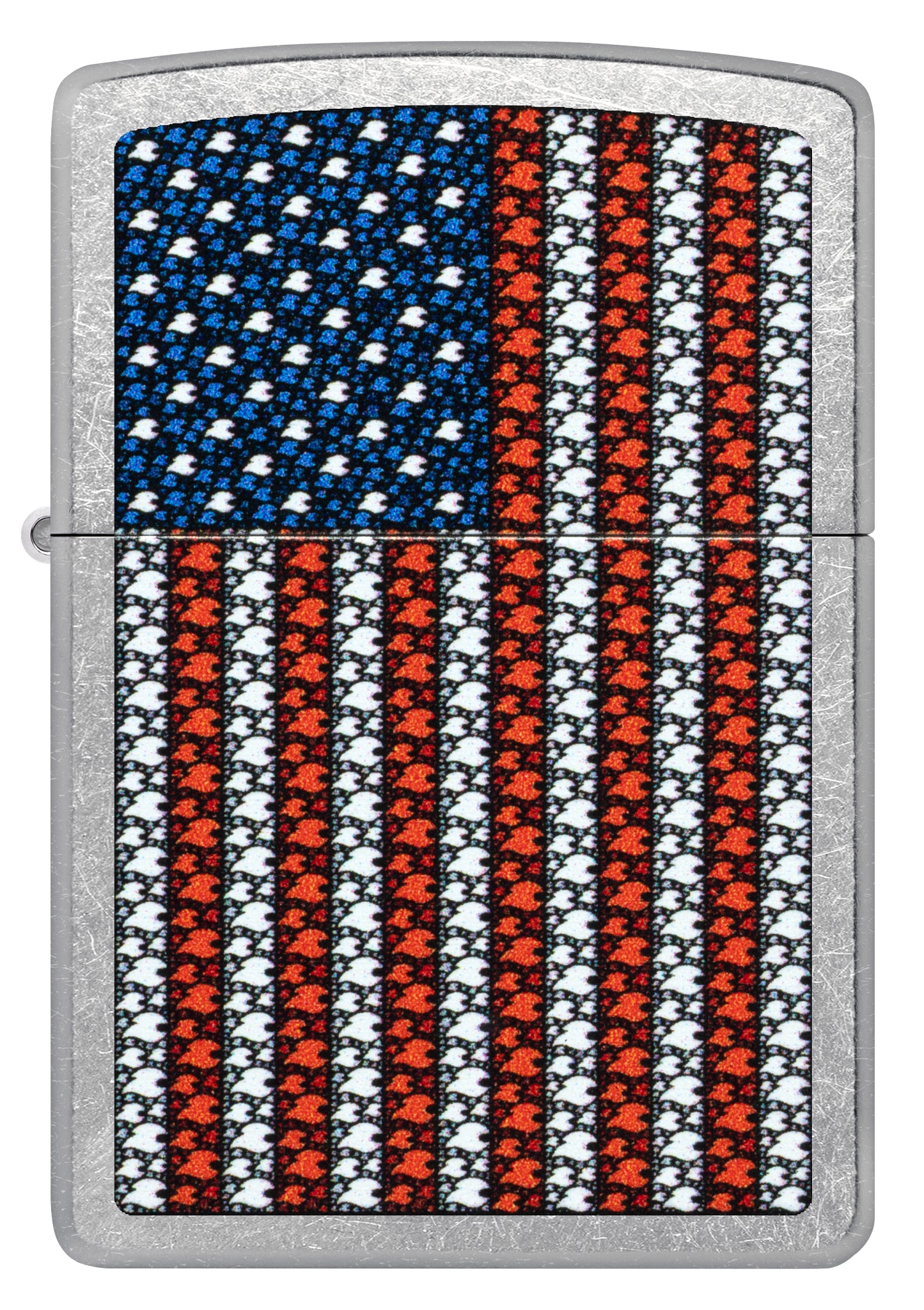 Front view of Zippo Flame Spangled Banner Design Street Chrome Windproof Lighter.