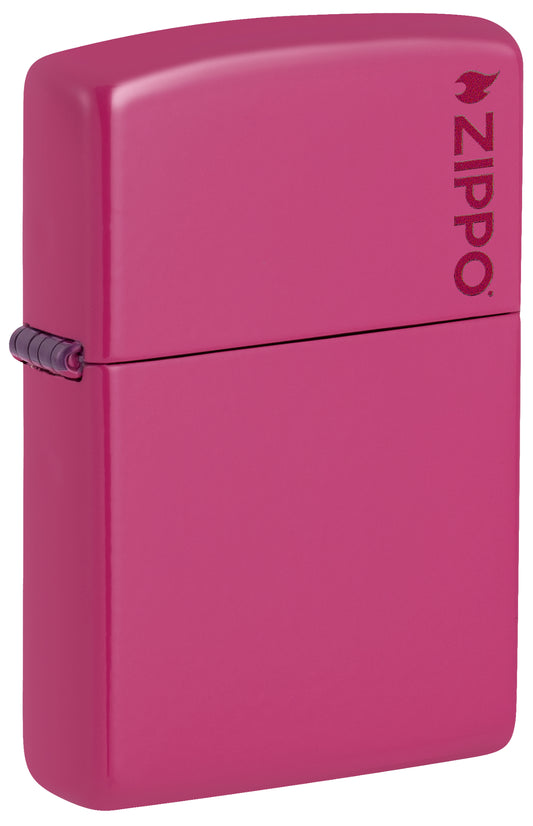 Front shot of Classic Frequency Zippo Logo Windproof Lighter standing at a 3/4 angle.