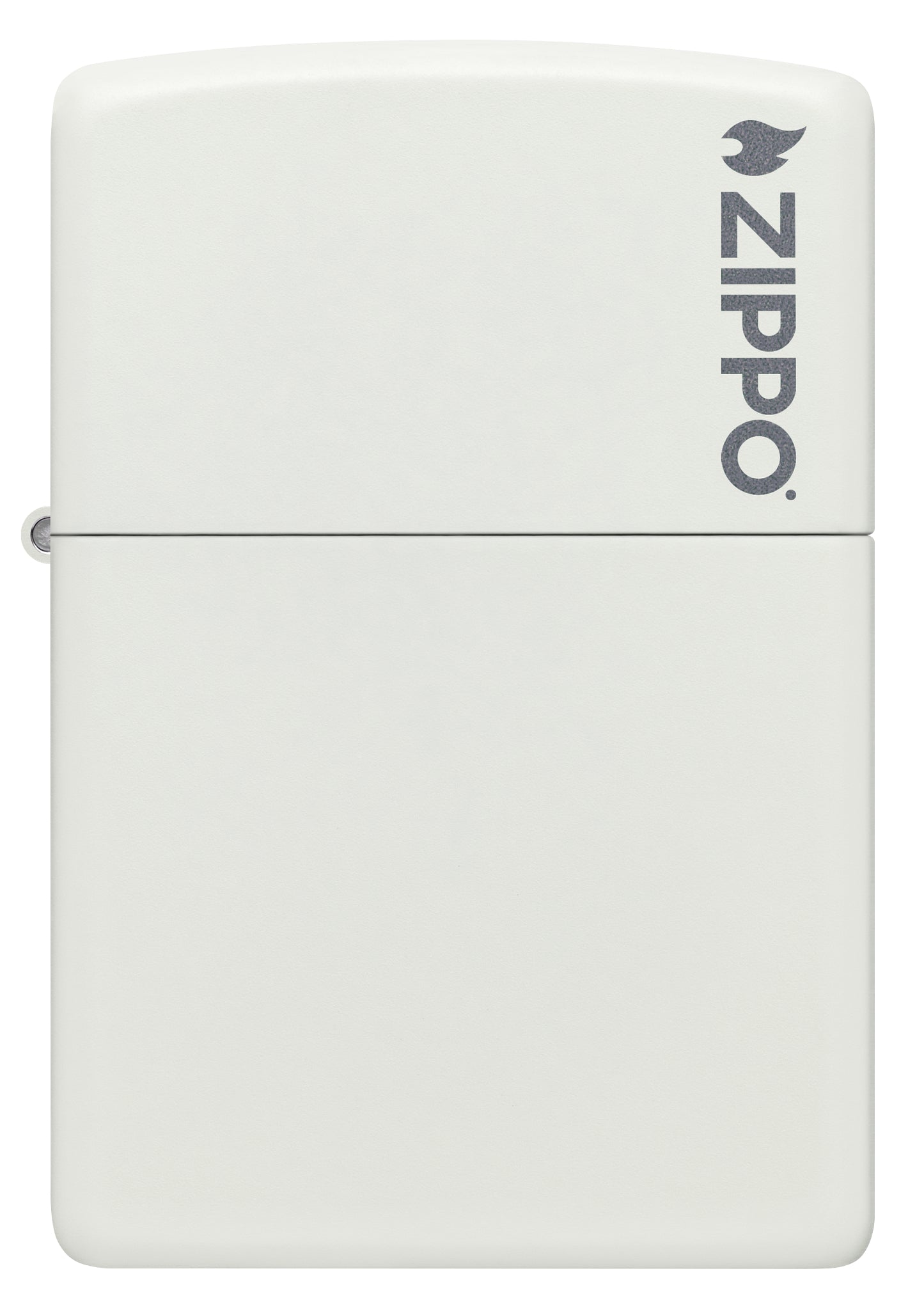 Front view of Classic White Matte Zippo Logo Windproof Lighter.