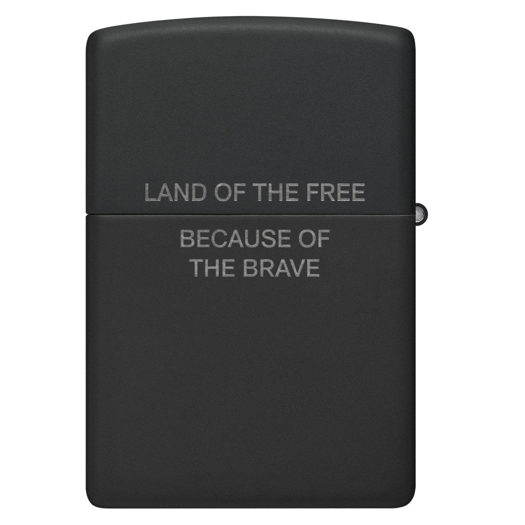 Back view of Zippo Because of the Brave Design Black Matte with Chrome Windproof Lighter.