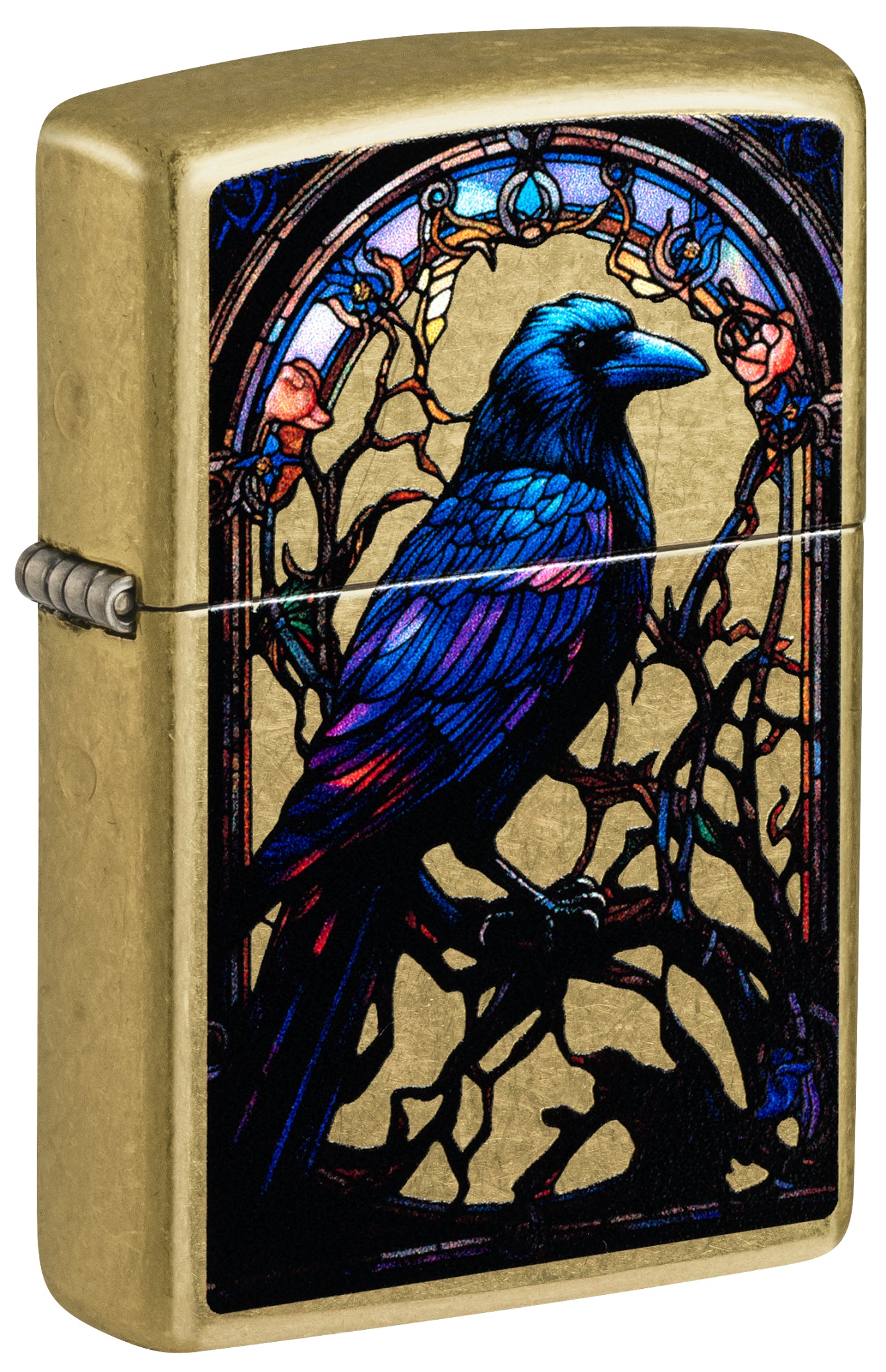 Zippo Stained Glass Raven Design Street Brass Windproof Lighter
