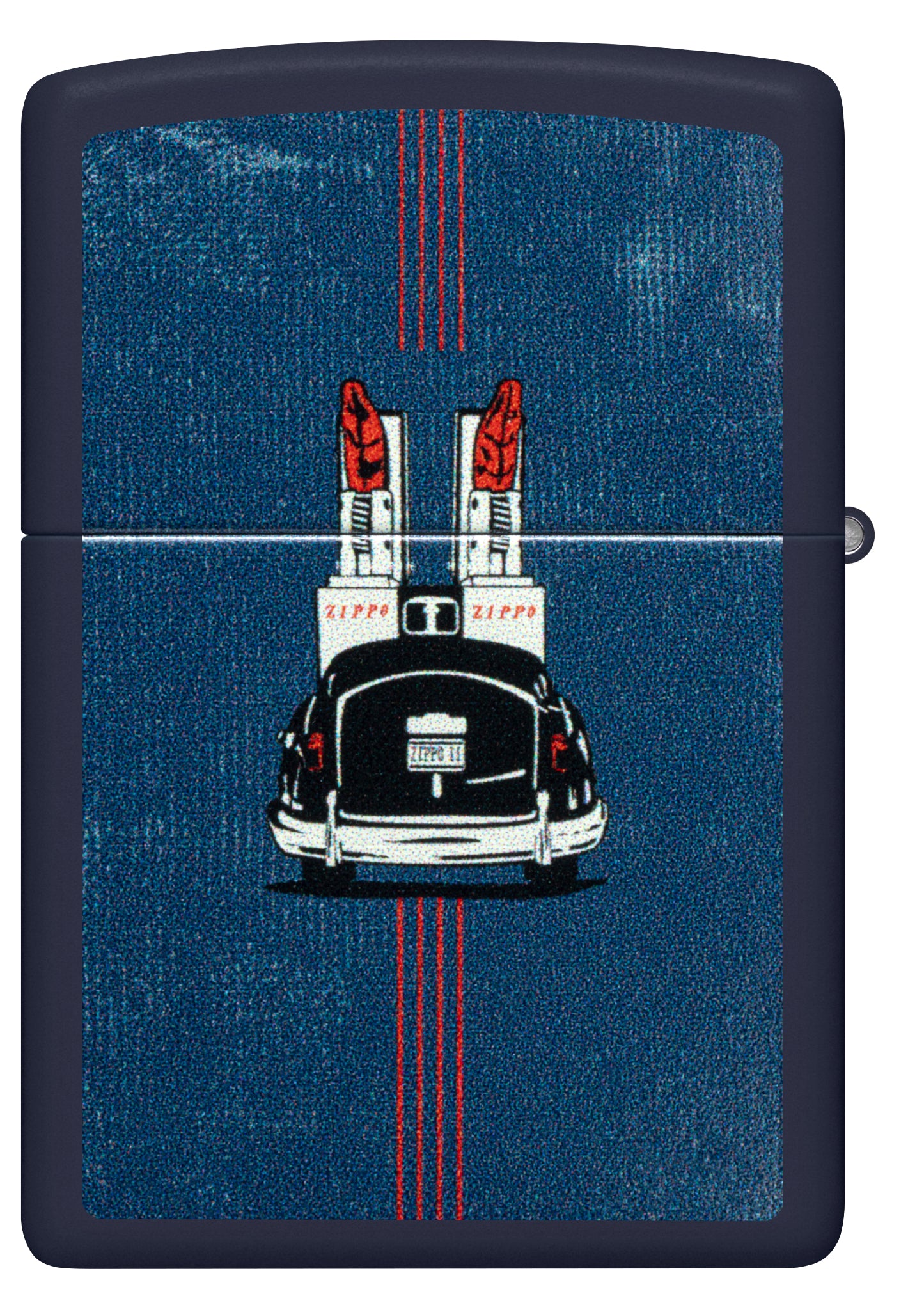 Back view of Zippo Vintage Zippo Car Design Navy Matte Windproof Lighter.