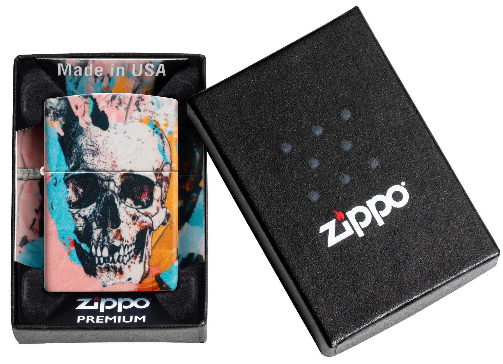 Zippo Graffiti Skull Design 540 Matte Windproof Lighter in its packaging.