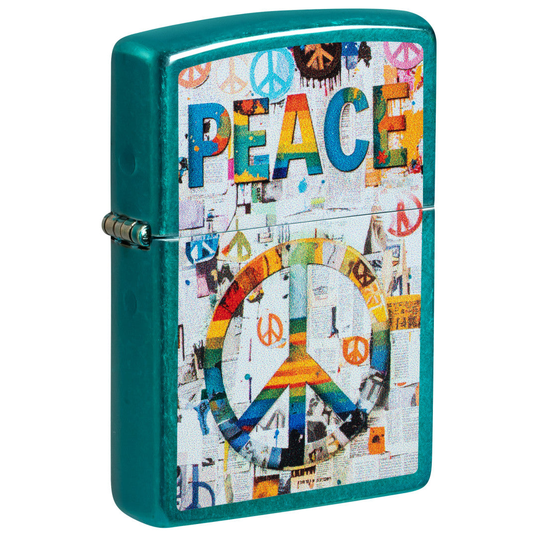 Zippo Peace Collage Design Candy Teal Windproof Lighter – Zippo USA