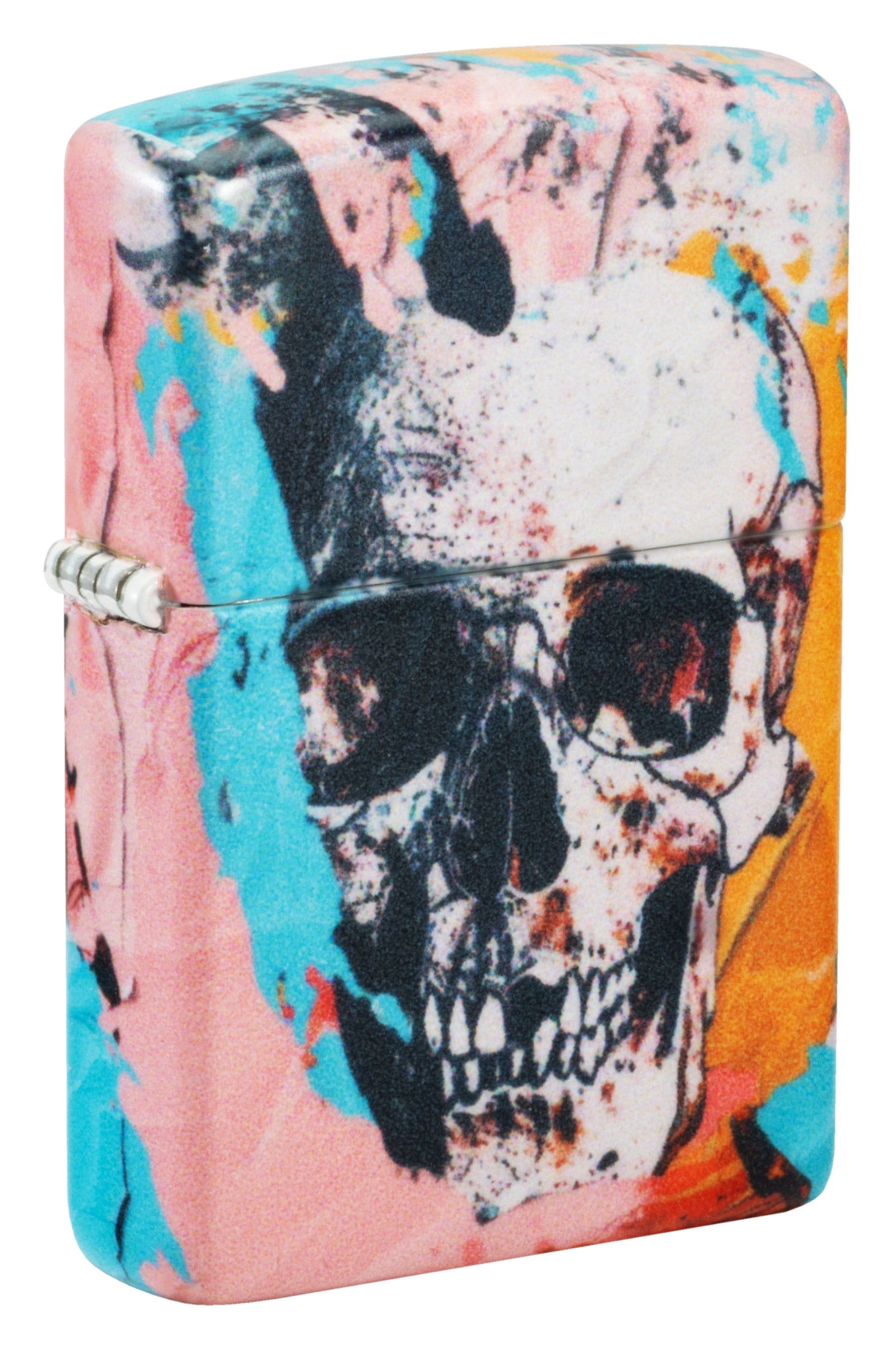 Front shot of Zippo Graffiti Skull Design 540 Matte Windproof Lighter standing at a 3/4 angle.