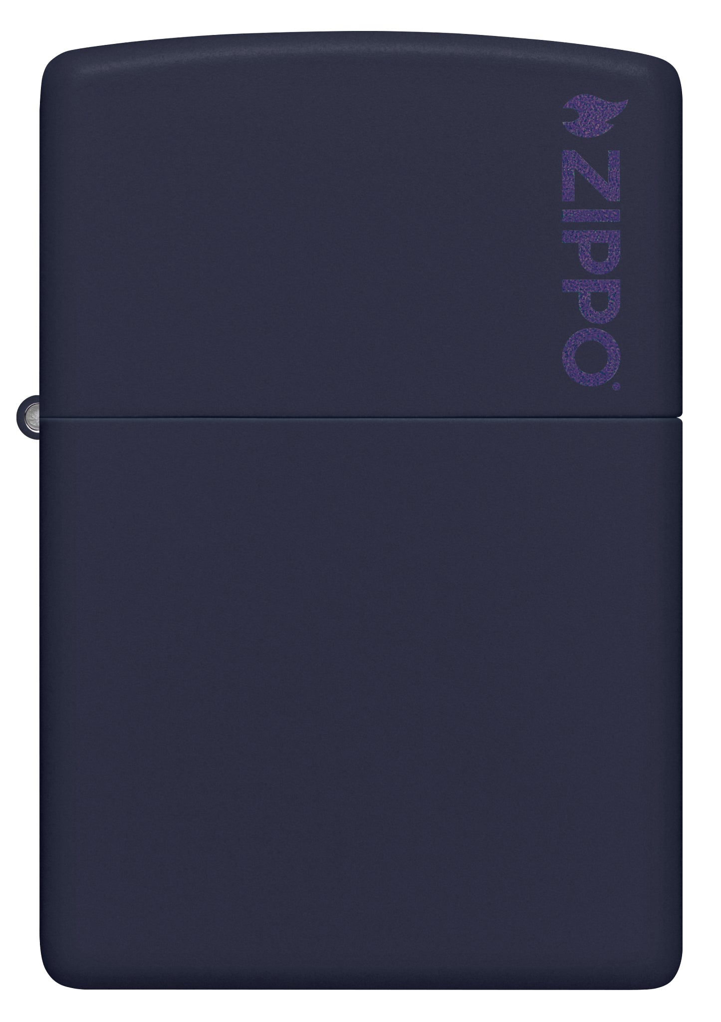 Front view of Classic Navy Matte Zippo Logo Windproof Lighter.