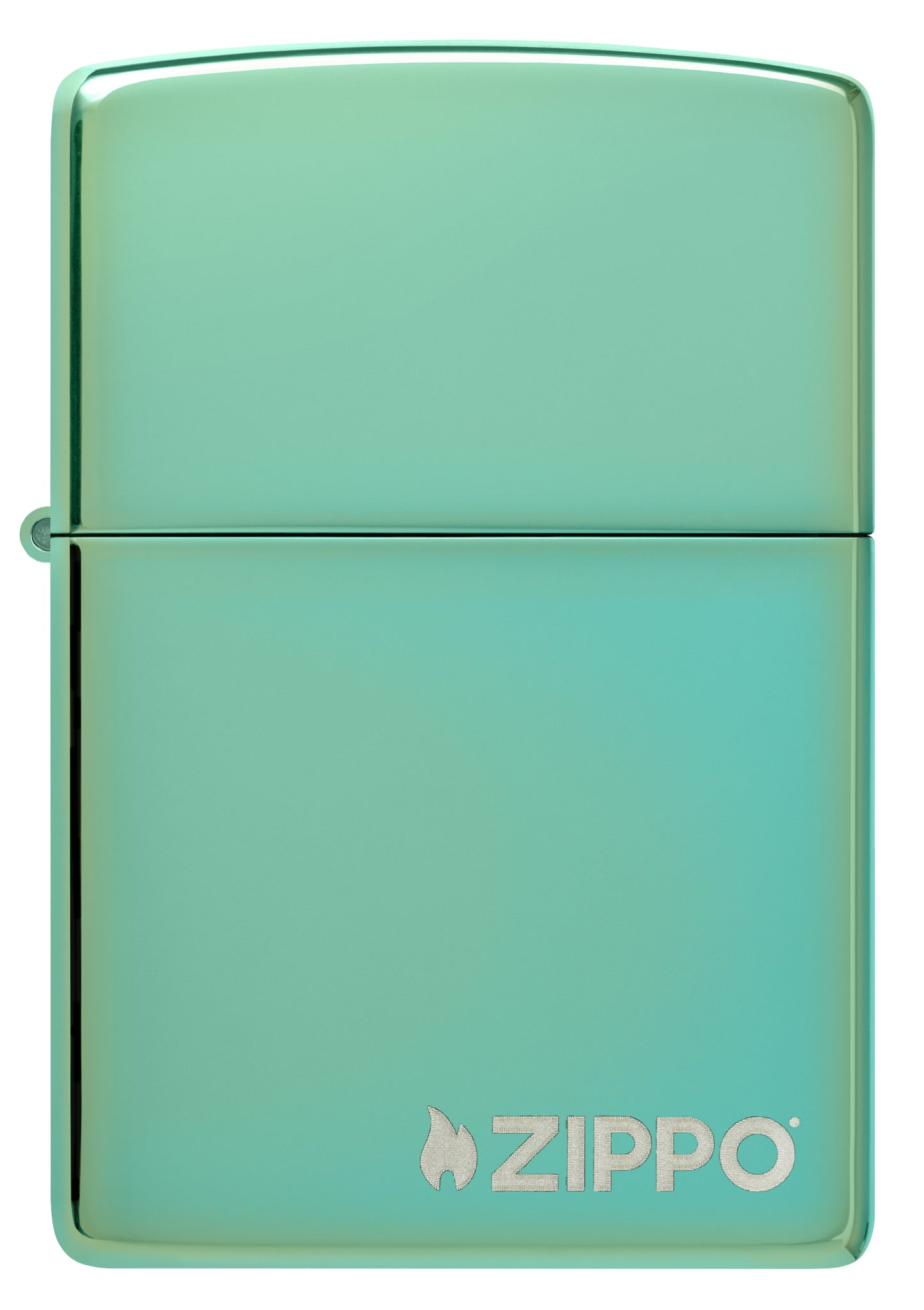 Front view of Classic High Polish Green Zippo Logo Windproof Lighter.