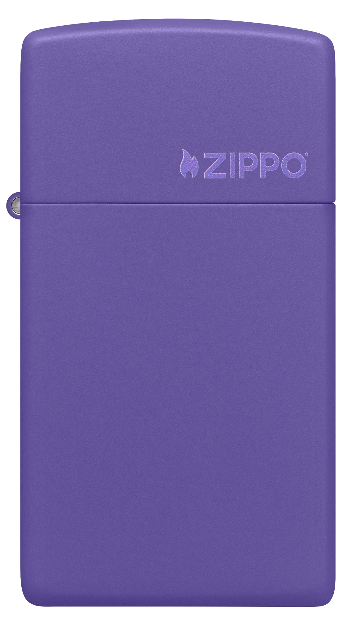 Front view of Slim® Purple Matte Zippo Logo Windproof Lighter.
