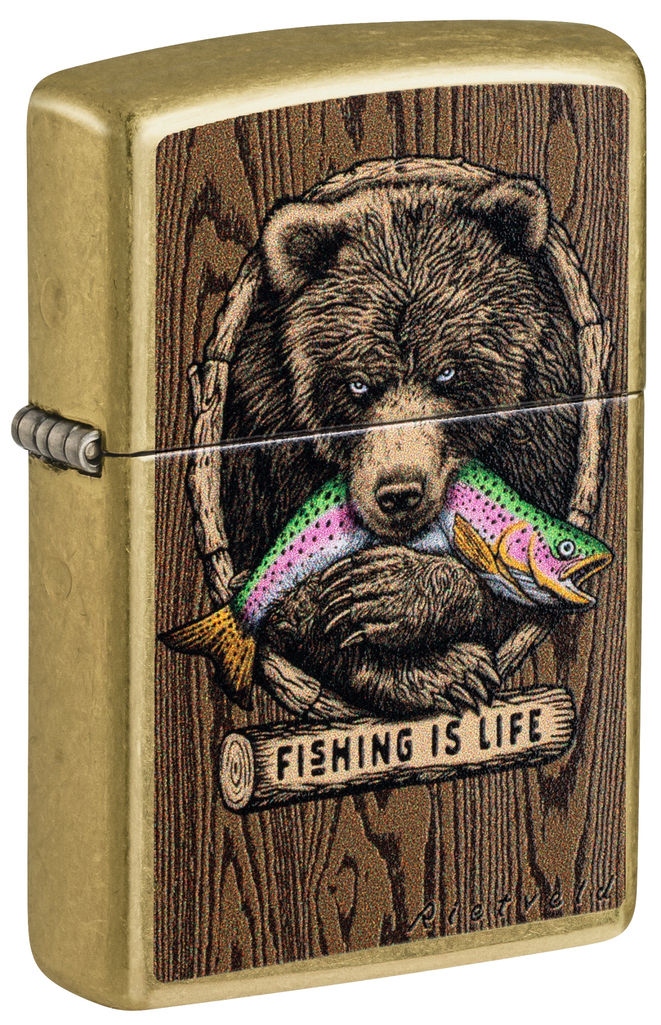 zippoライター Zippo Rietveld Fishing is Life Design Street Brass Windproof