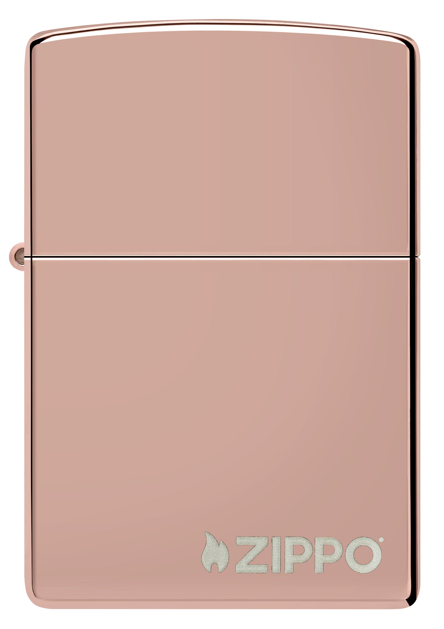 Front view of High Polish Rose Gold Zippo Logo Windproof Lighter.