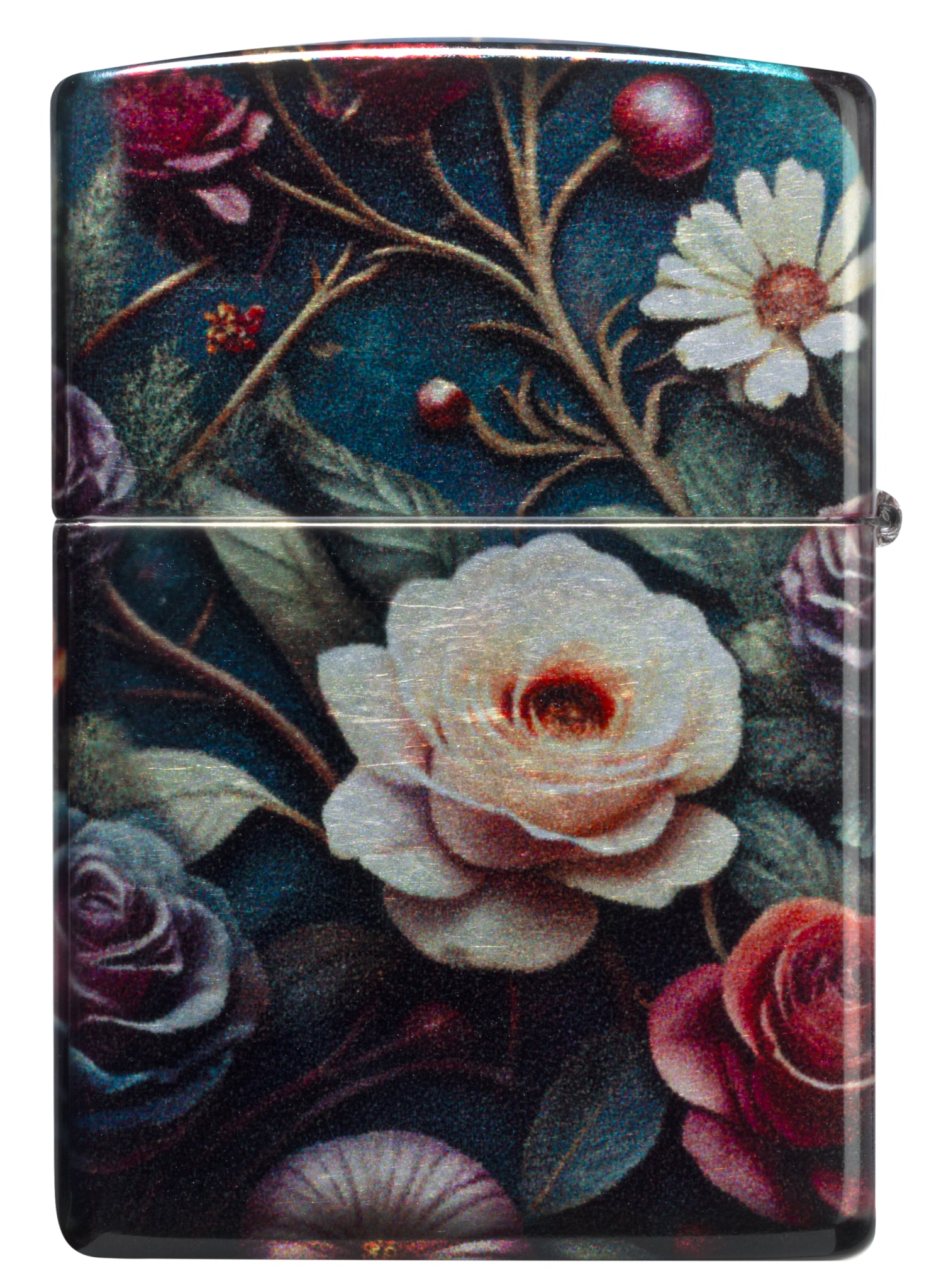 Back view of Zippo Butterfly Skull Design 540 Tumbled Chrome Windproof Lighter .