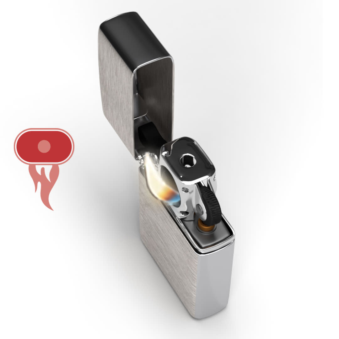 Front shot of Zippo Stainless Steel Pipe Insert in Case (Sold Separately) lit.