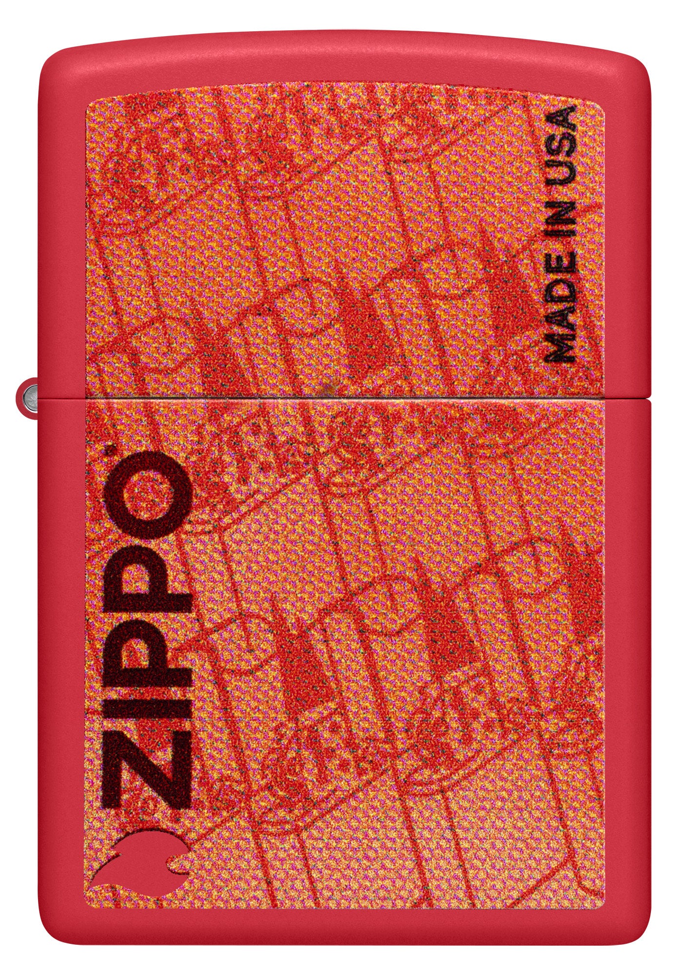 Front view of Zippo Made in USA Design Red Matte Windproof Lighter.