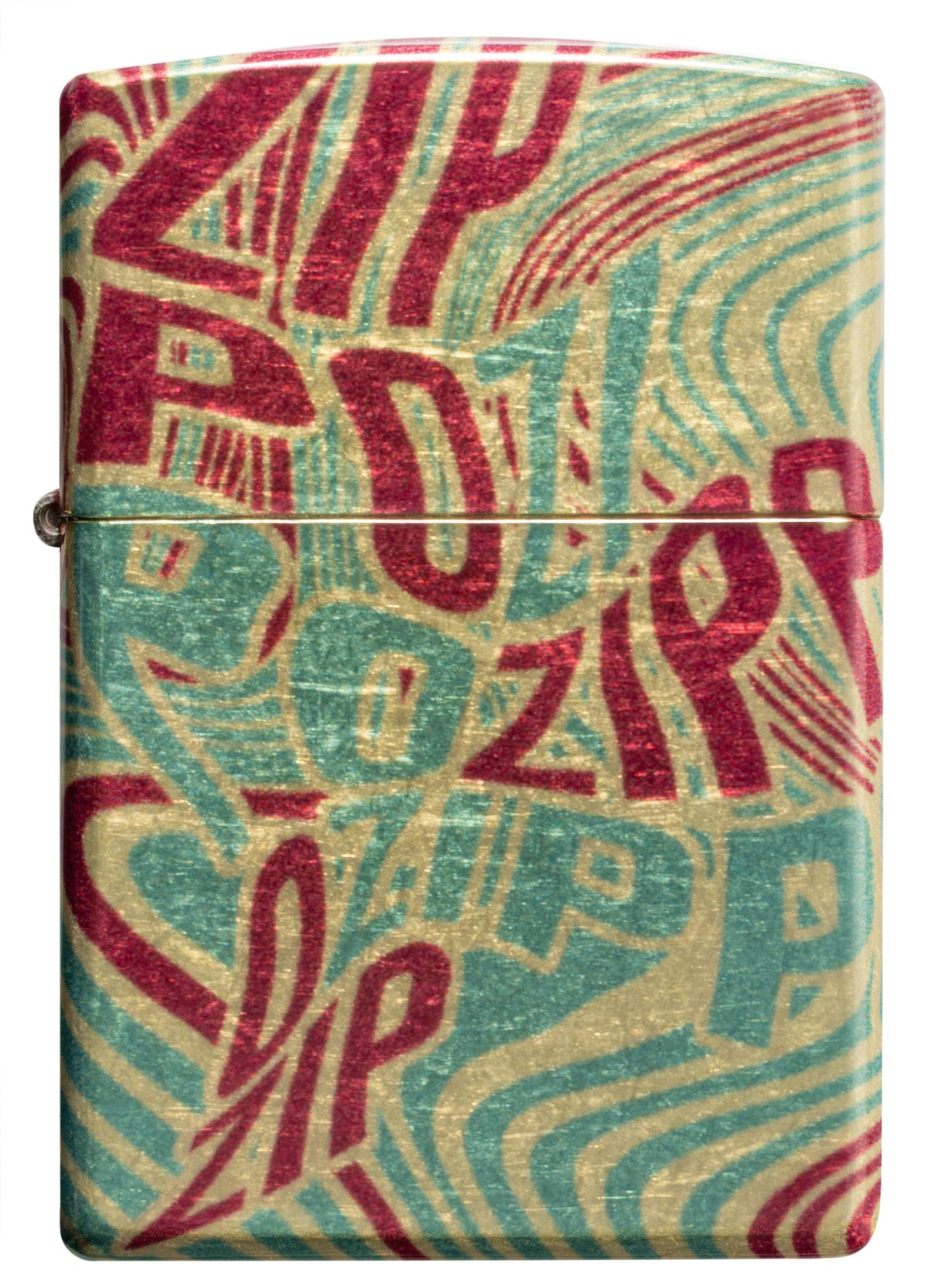 Front view of Zippo Zag Design 540 Tumbled Brass Windproof Lighter.