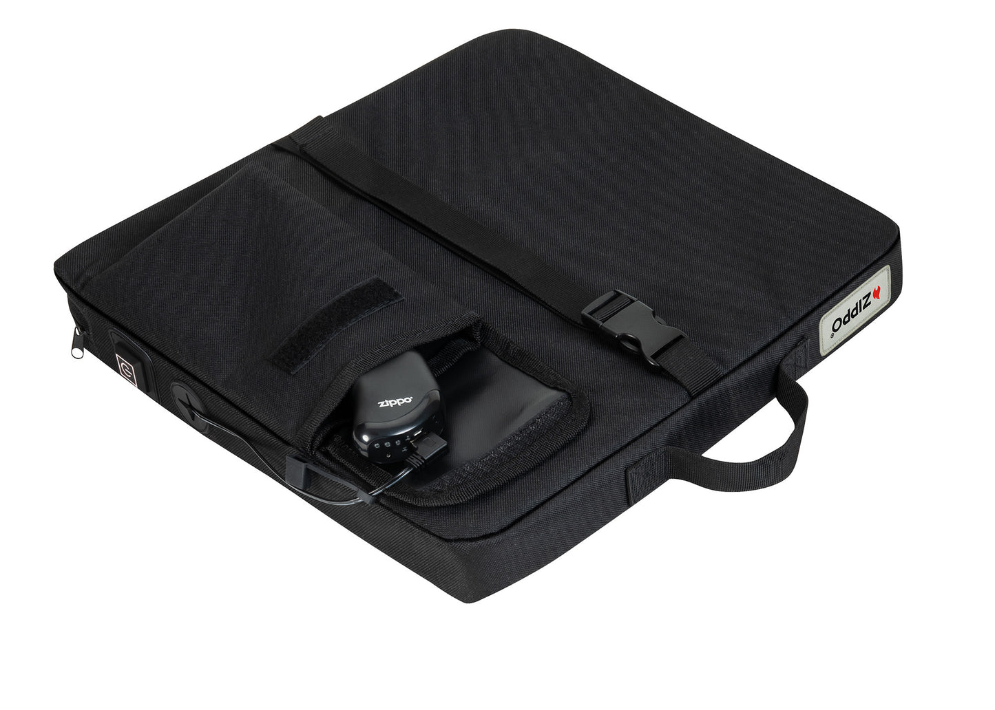 Bottom view of Zippo Heated Seat - Single showing a HeatBank® 9s plugged into the seat.