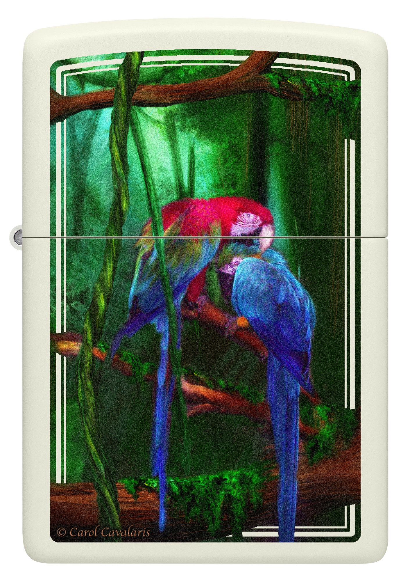 Front view of Zippo Carol Cavalaris Glow in the Dark Windproof Lighter.
