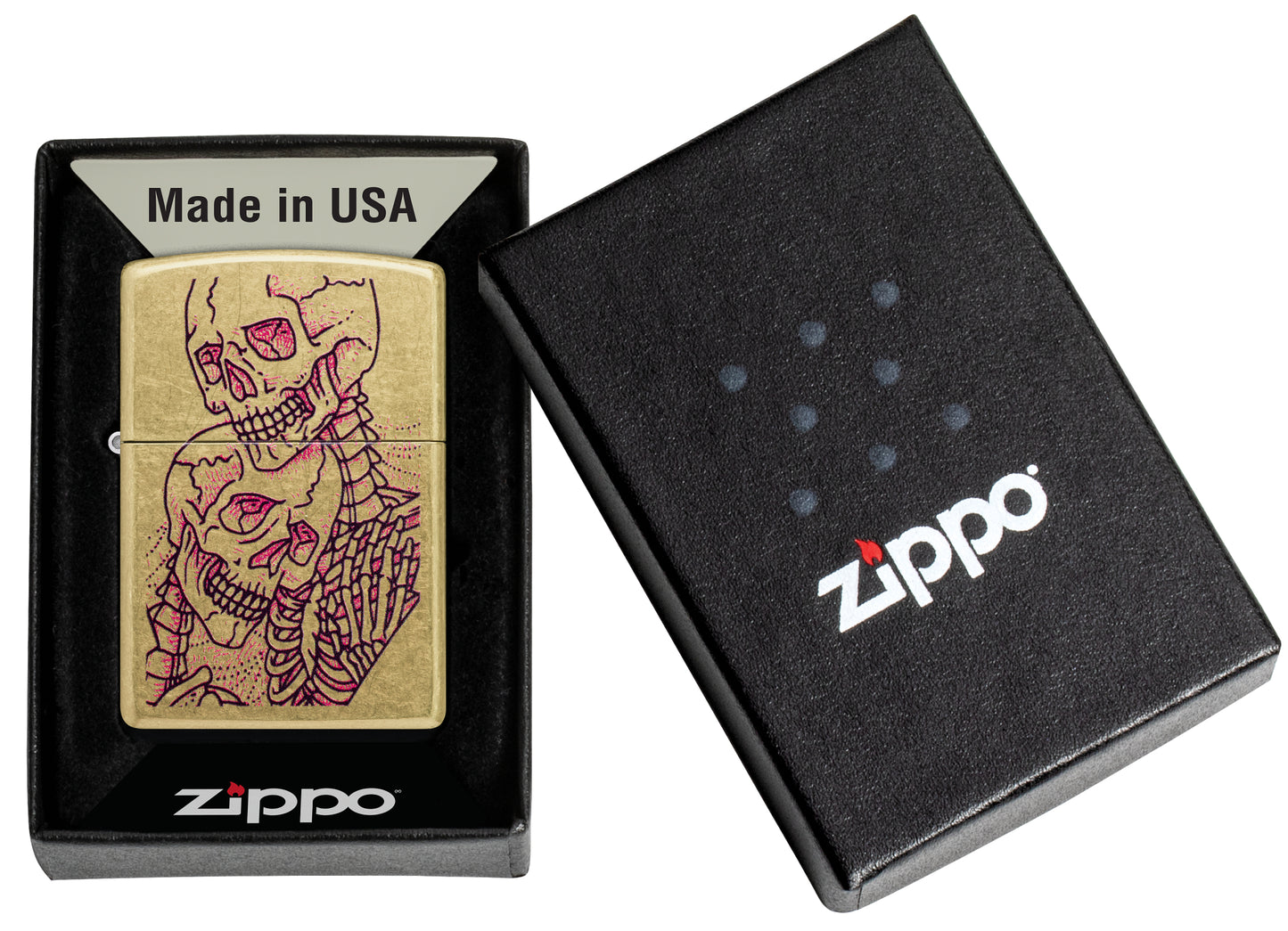 Zippo Bony Embrace Design Street Brass in its packaging.