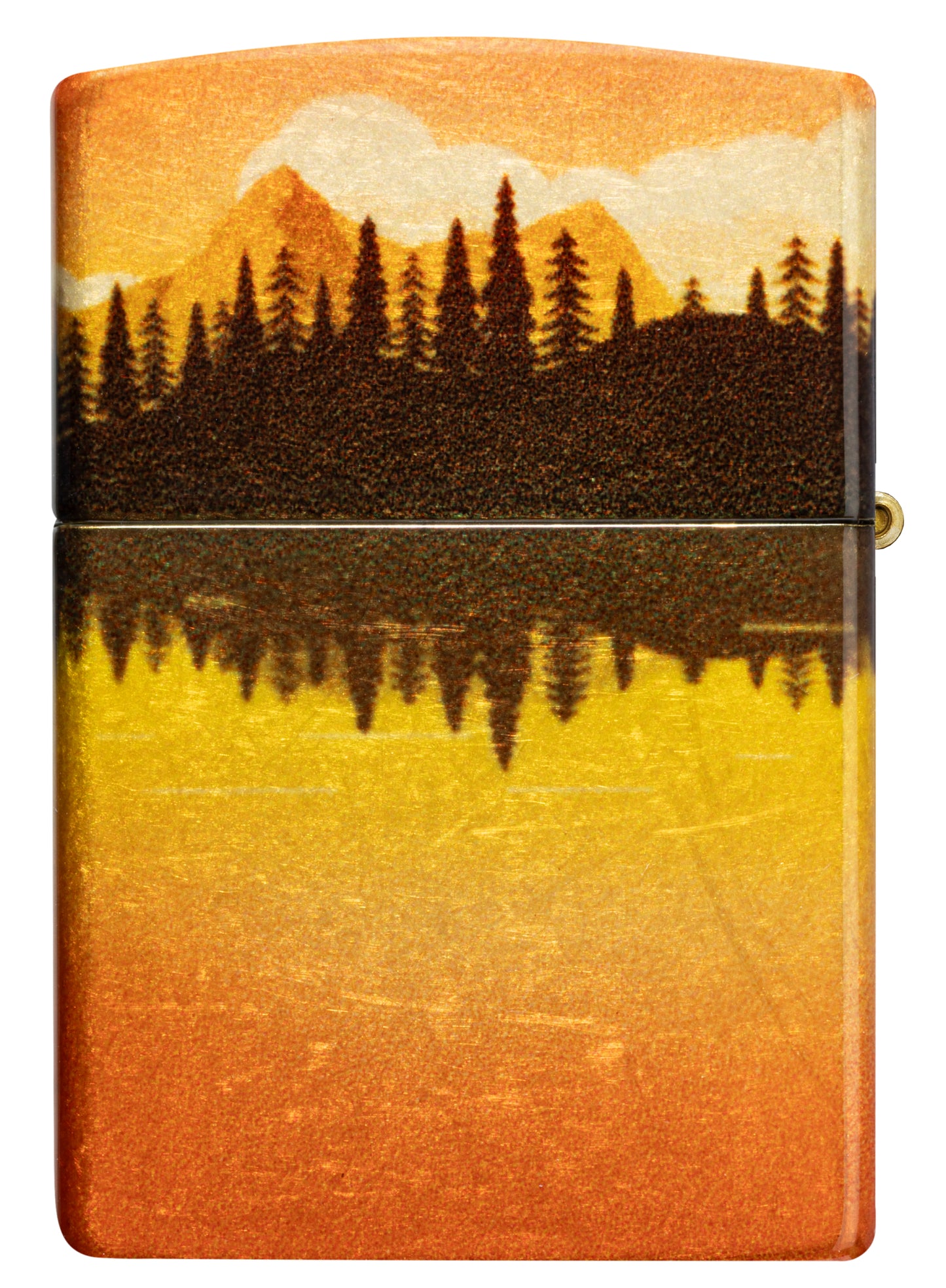Back view of Zippo Fishing Fusion Design 540 Tumbled Brass Windproof Lighter.
