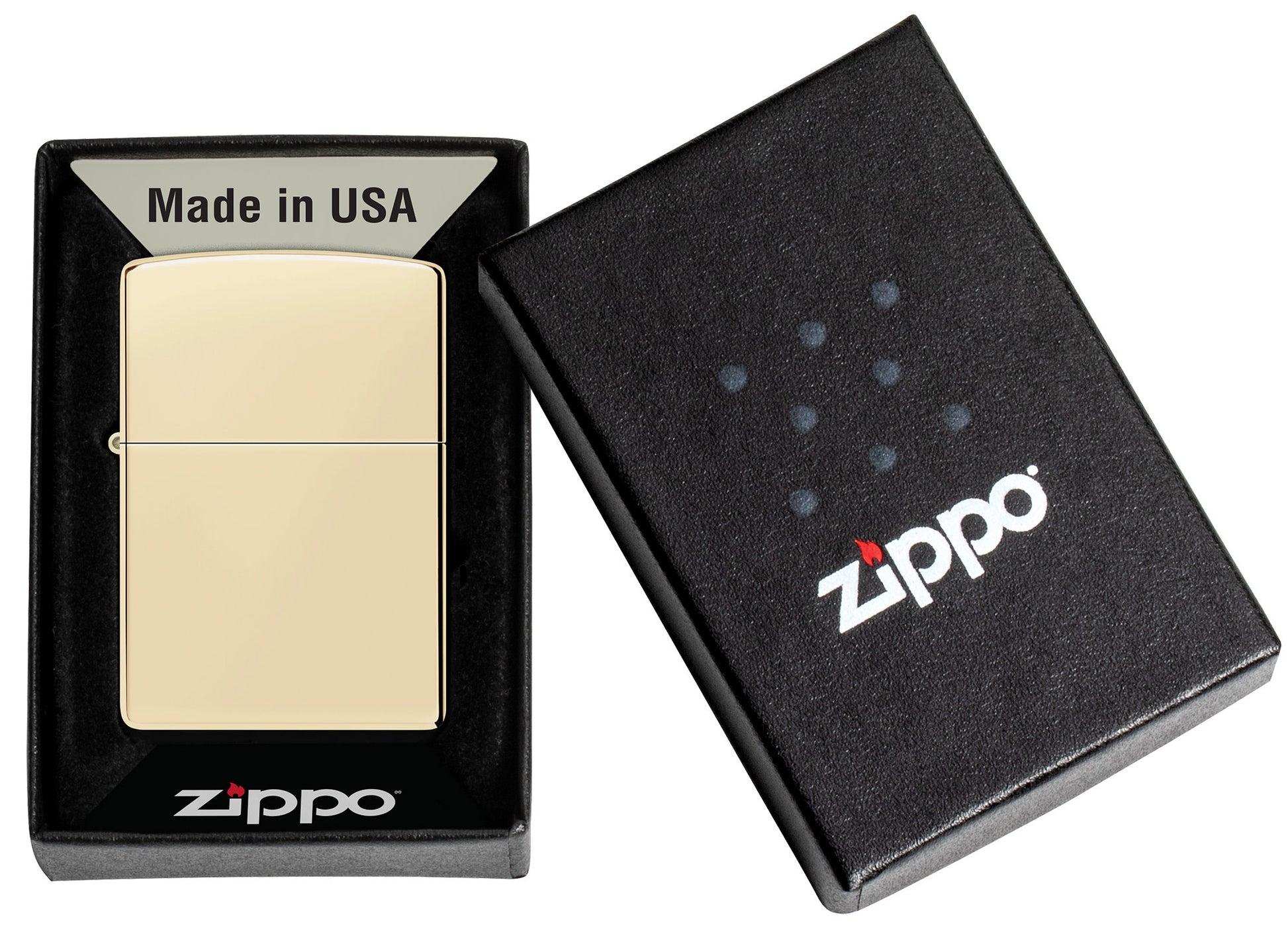 Zippo Classic Champagne Windproof Lighter lit in hand.