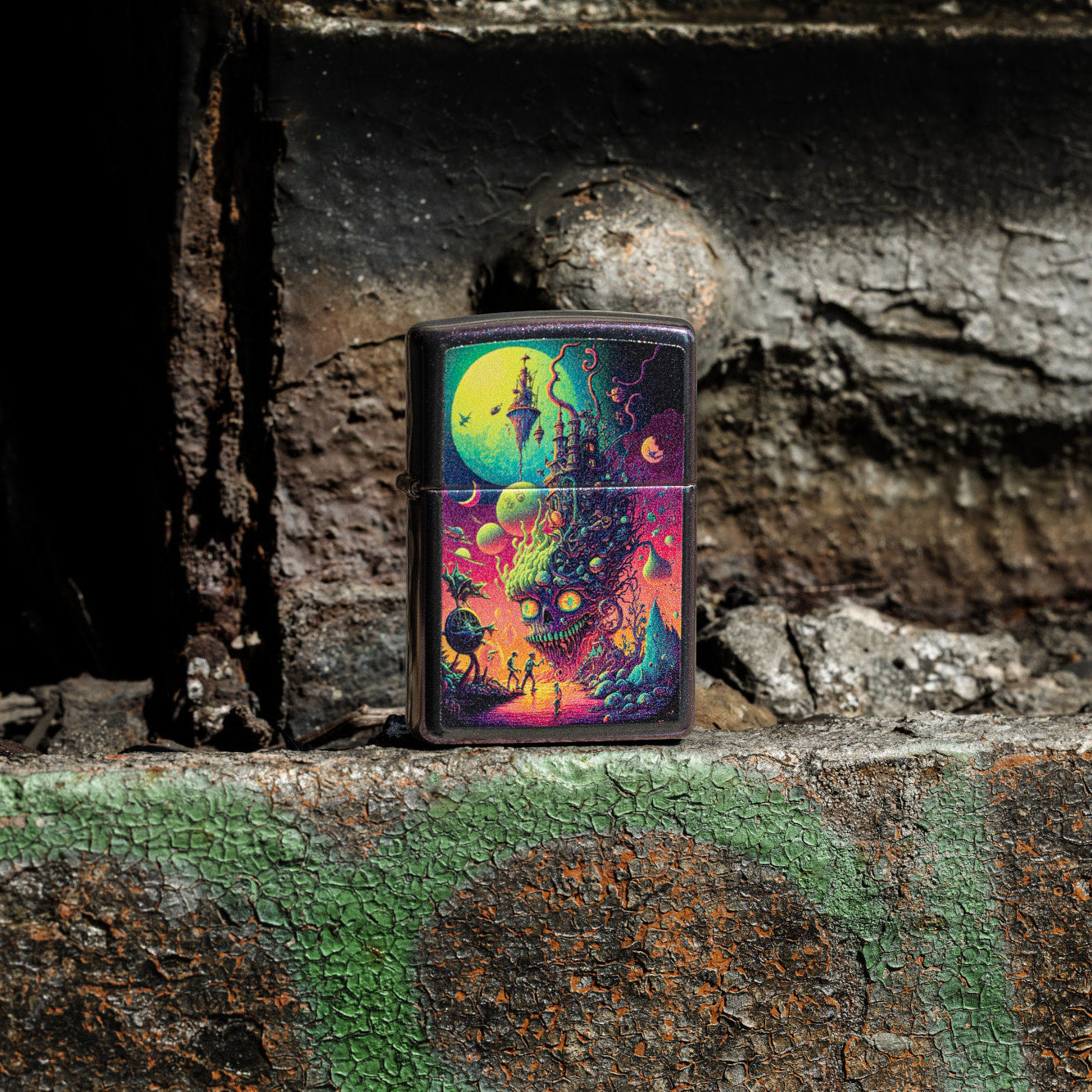 Lifestyle image of Zippo Distant Lands Design Iridescent Windproof Lighter