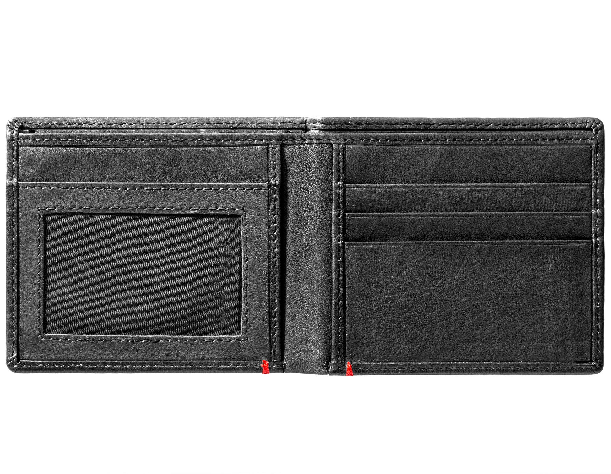 Black Leather Wallet With Bass Metal Plate Design - ID Window inside empty