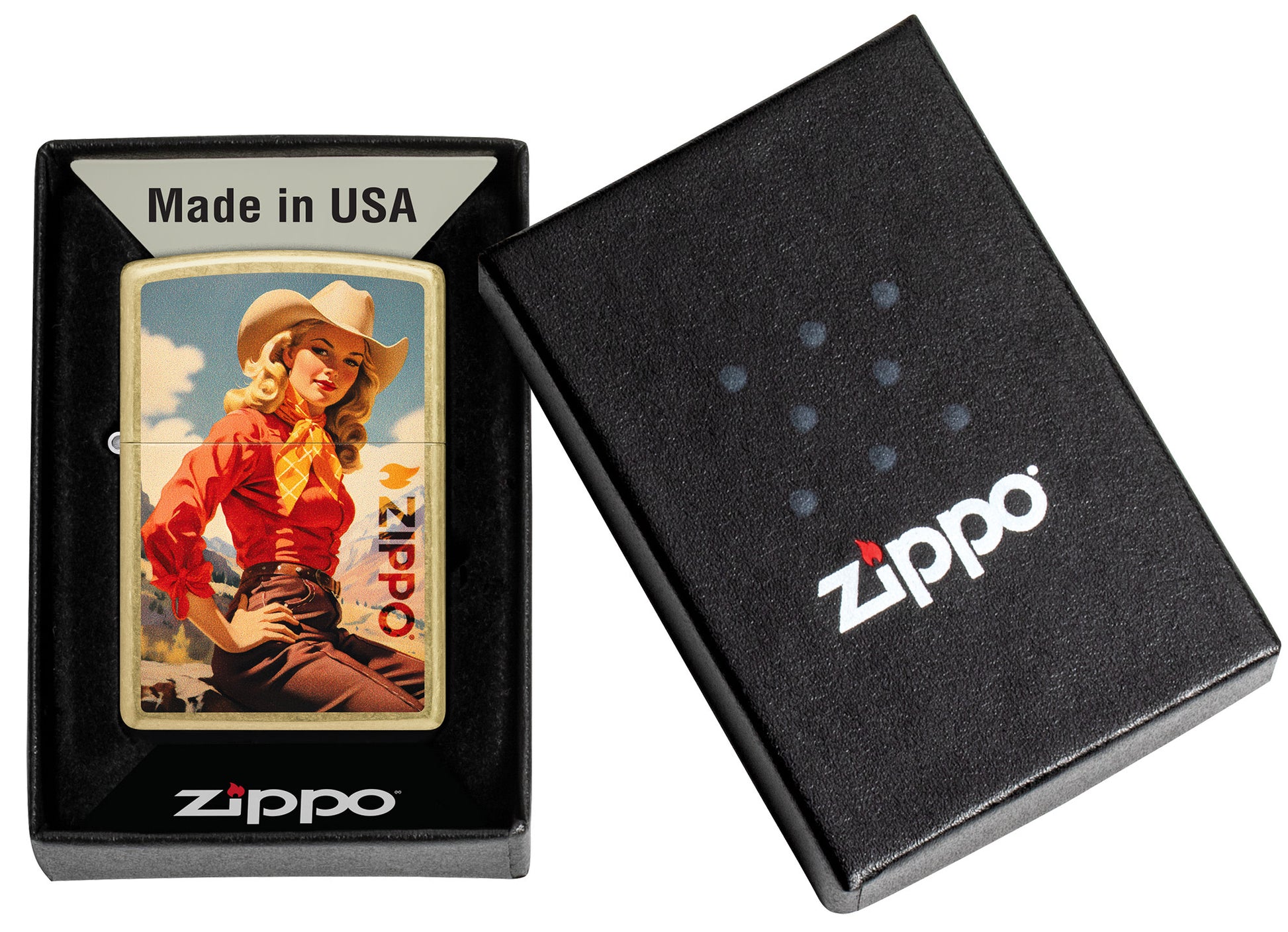 Zippo Rancher Design Regular Street Brass Windproof Lighter in its packaging.