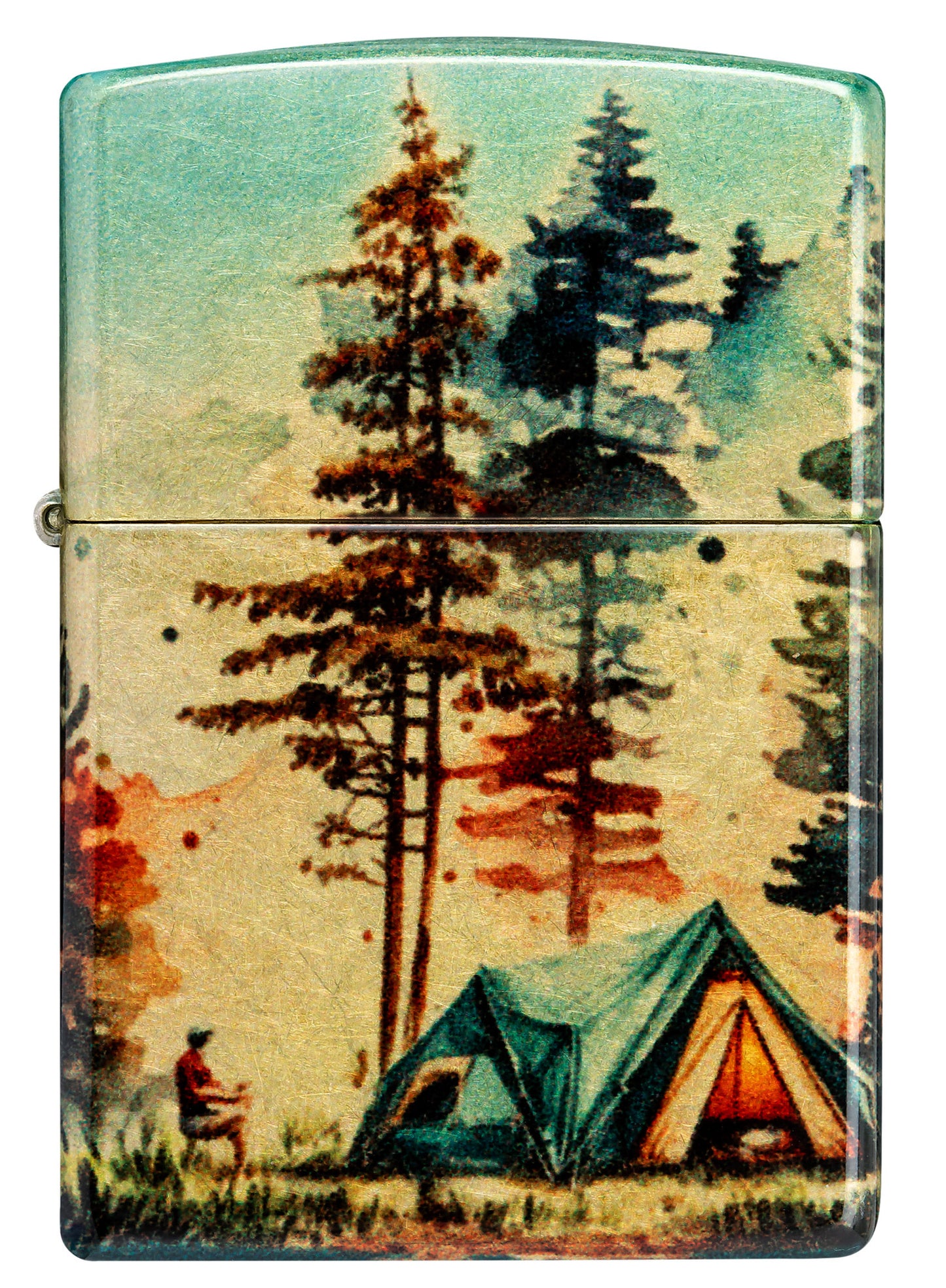 Front view of Zippo Off the Grid Design 540 Tumbled Brass Windproof Lighter.