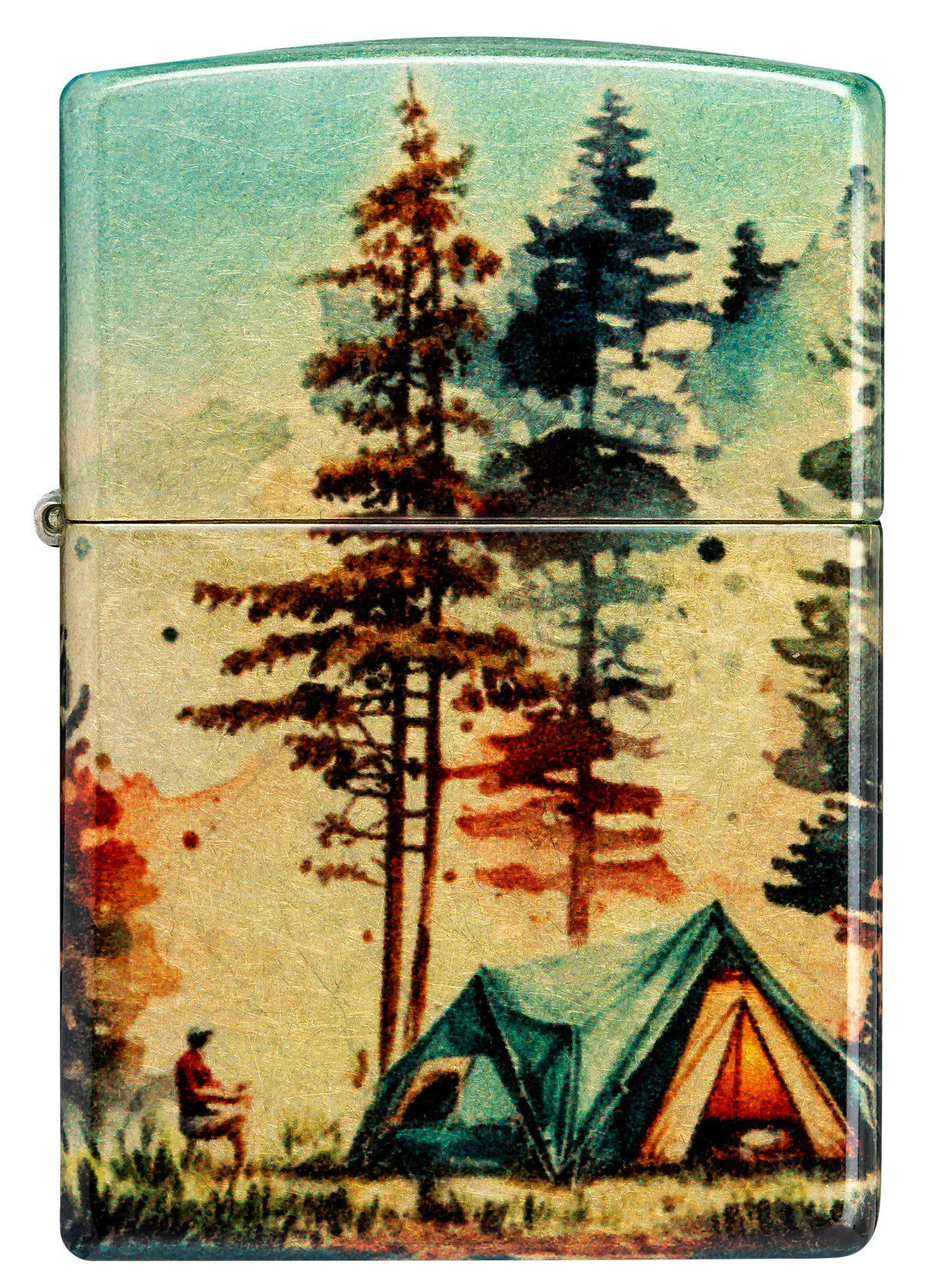 Front view of Zippo Off the Grid Design 540 Tumbled Brass Windproof Lighter.
