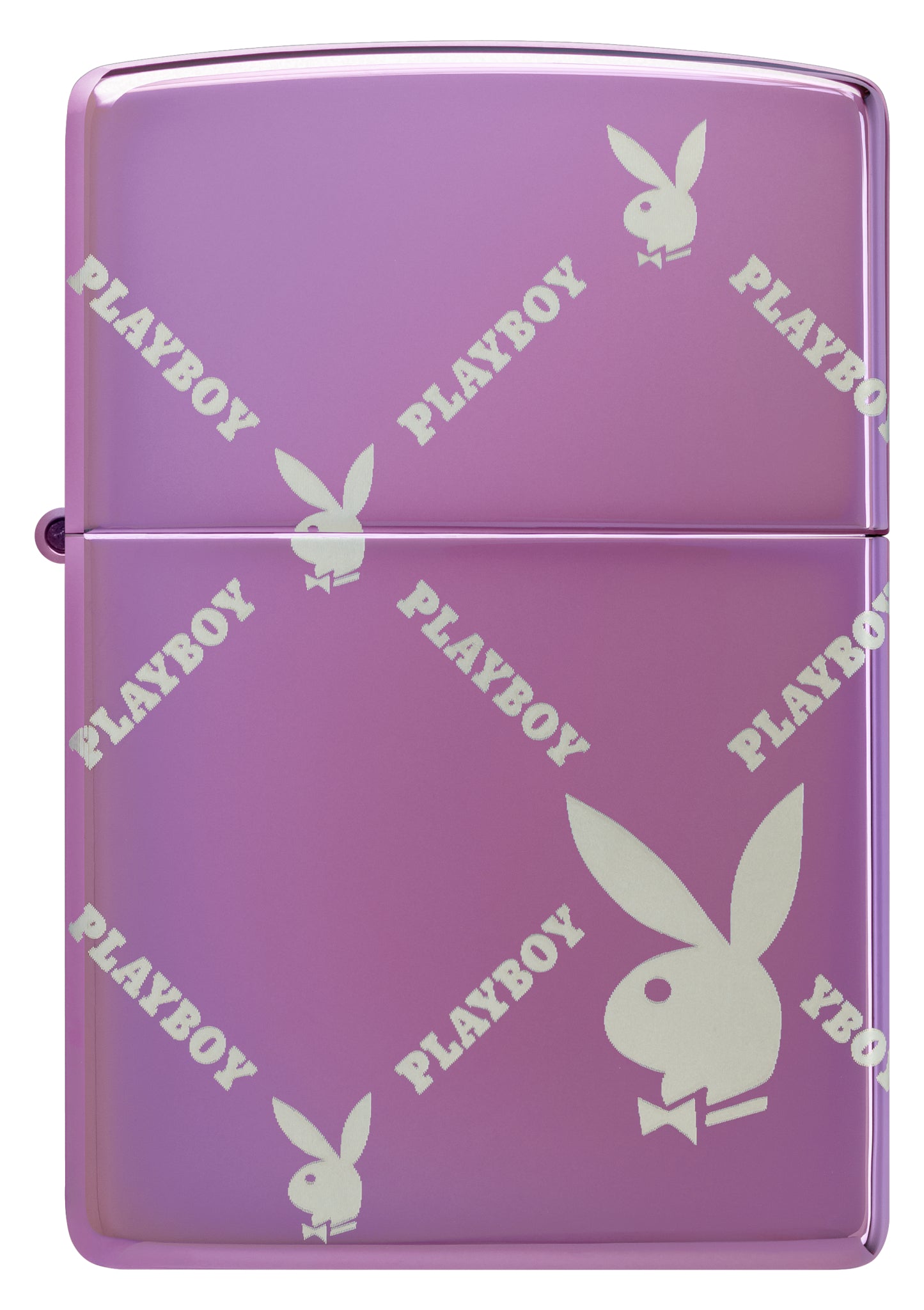 Front view of Zippo Playboy Argyle Design High Polish Purple Windproof Lighter .