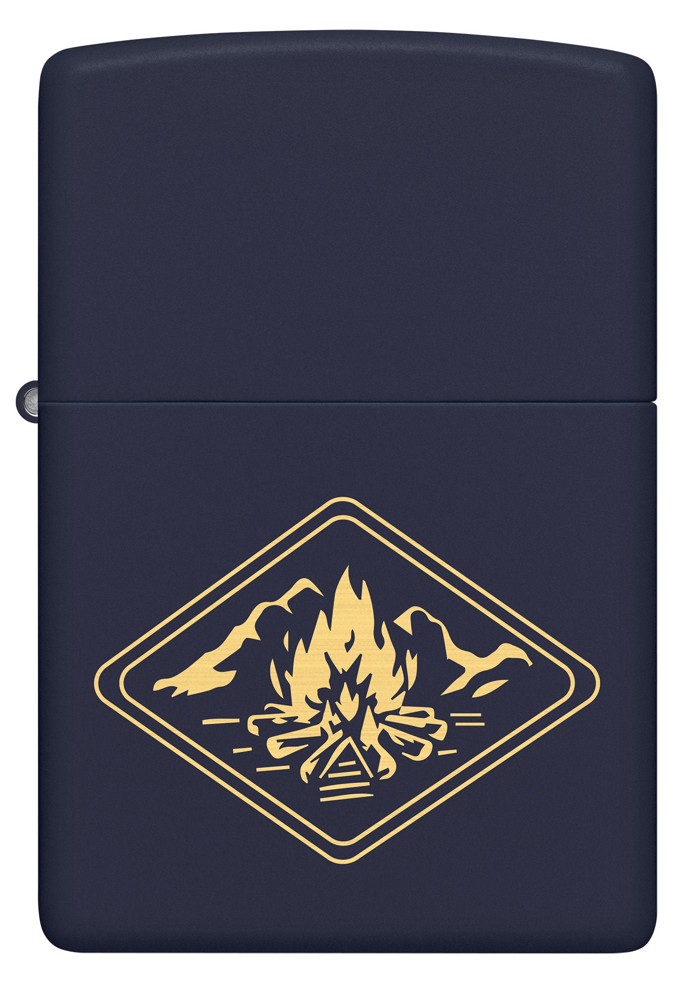 Front view of Zippo Campfire Design Navy Matte Windproof Lighter.