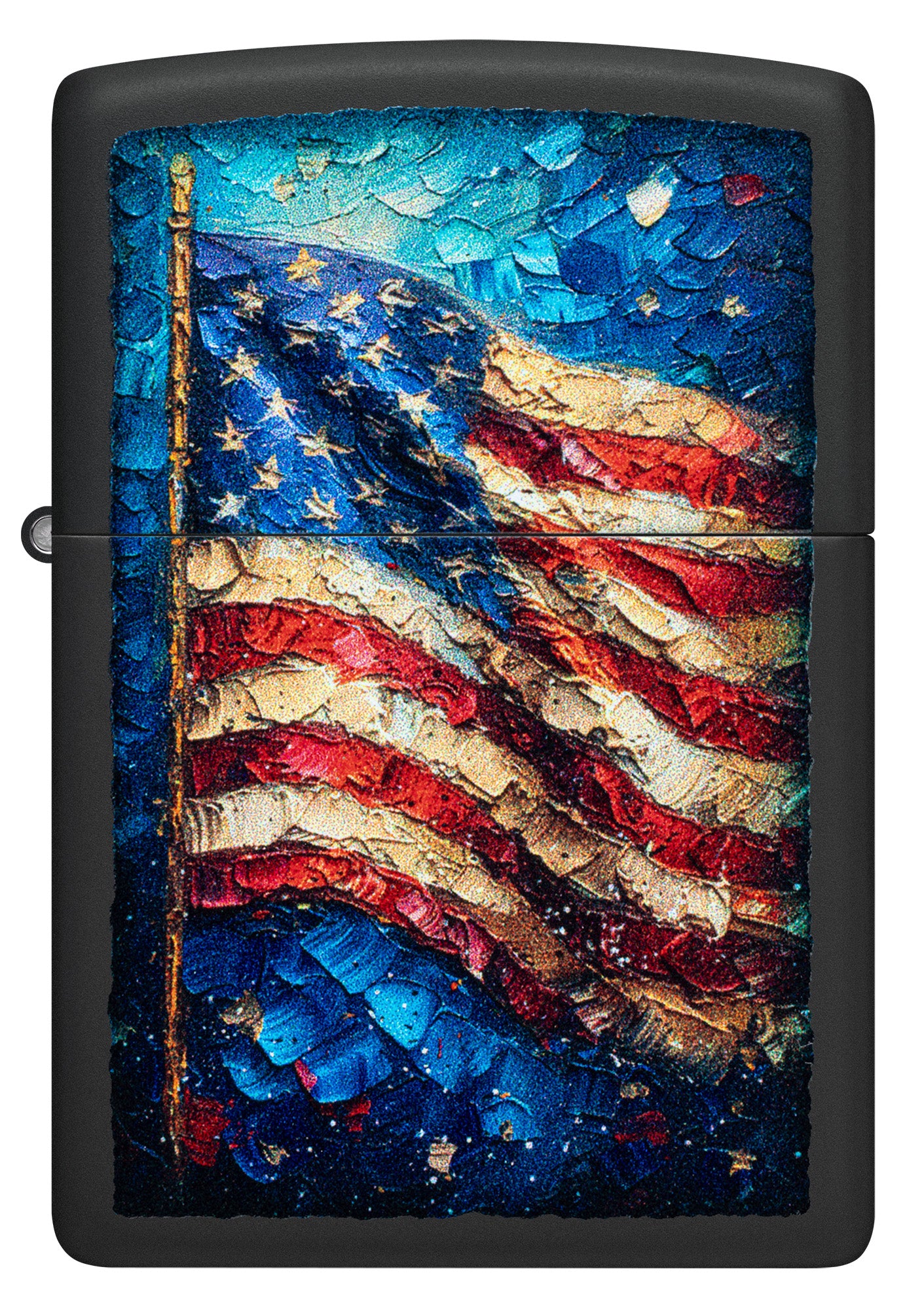 Front view of Zippo Painted Flag Design Black Matte Windproof Lighter.