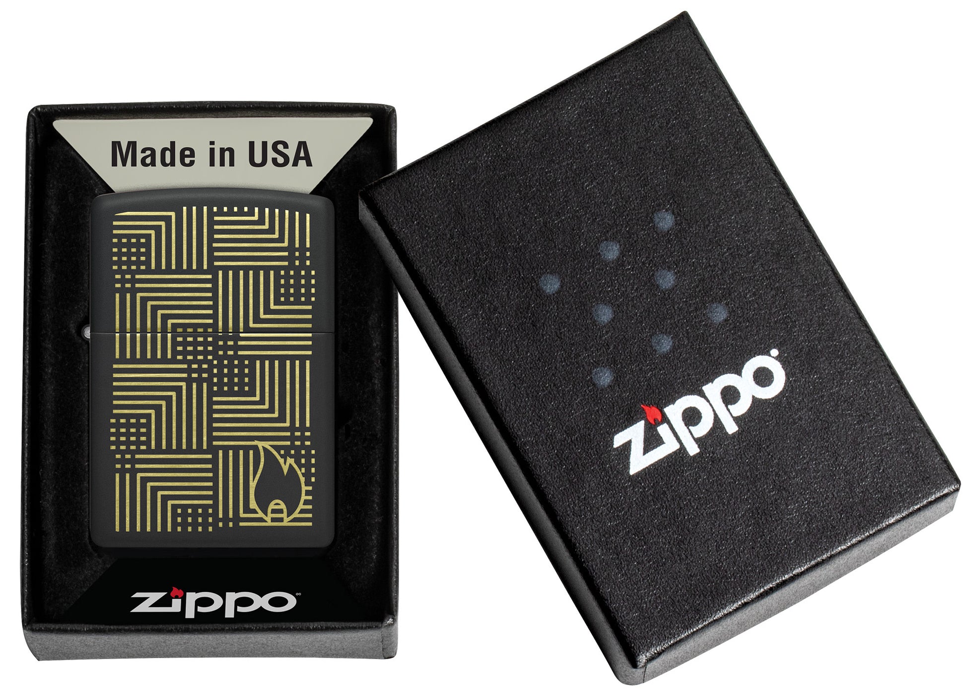 Zippo Reflection Design Black Matte Windproof Lighter in its packaging.