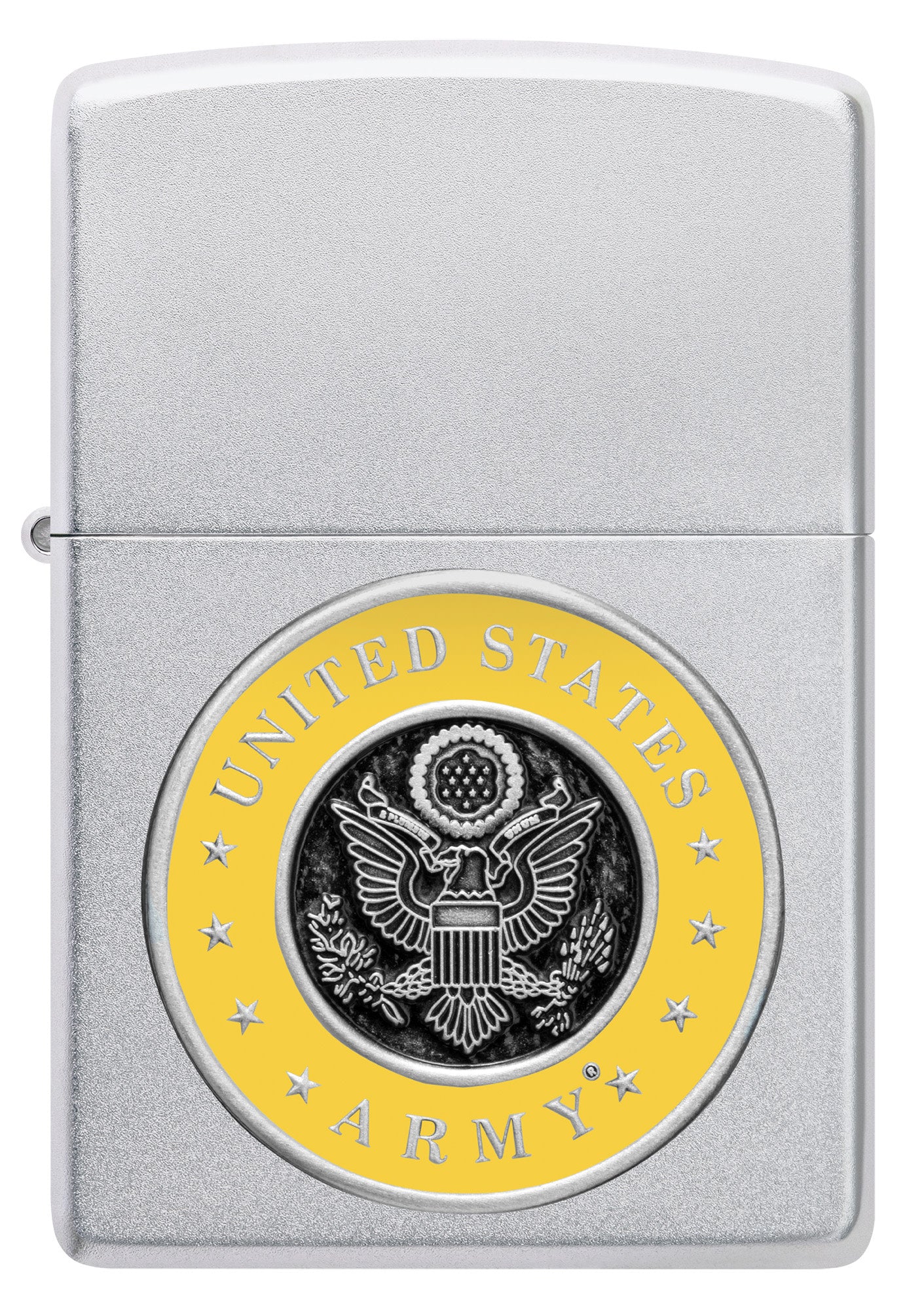Front view of Zippo United States Army® Emblem Satin Chrome Windproof Lighter.