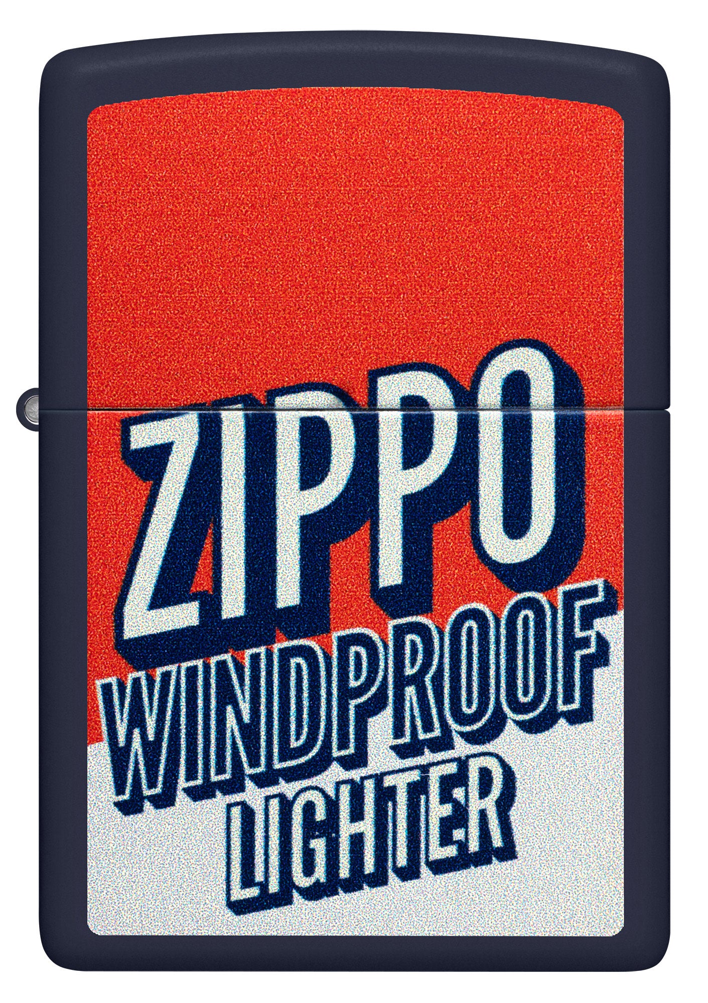 Front view of Zippo Color Block Zippo Design Navy Matte Windproof Lighter.