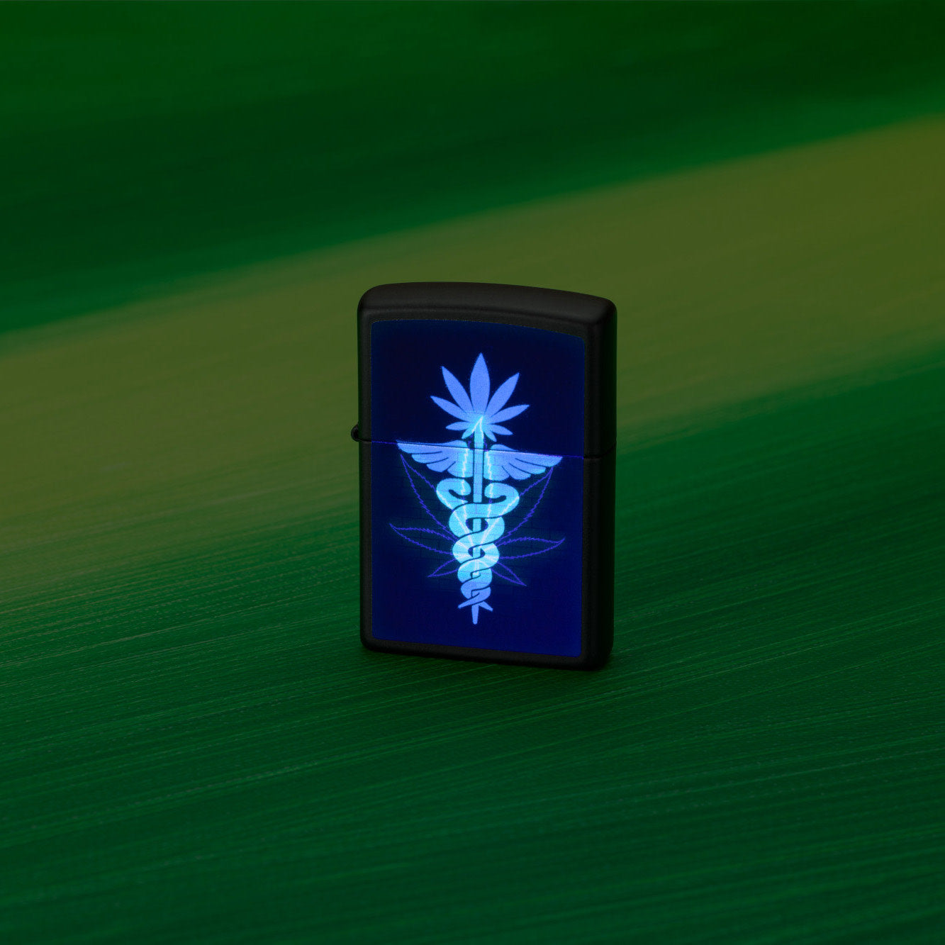 Lifestyle image of Zippo Gleaming Leaf Design Black Matte Windproof Lighter