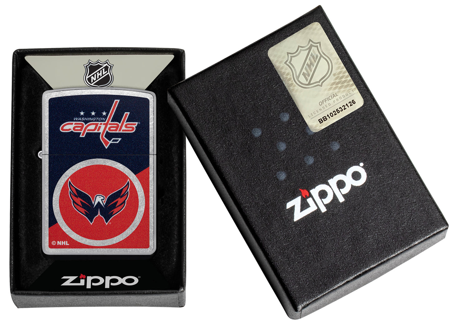 Zippo NHL® Washington Capitals® 2024 Street Chrome™ Windproof Lighter in its packaging.