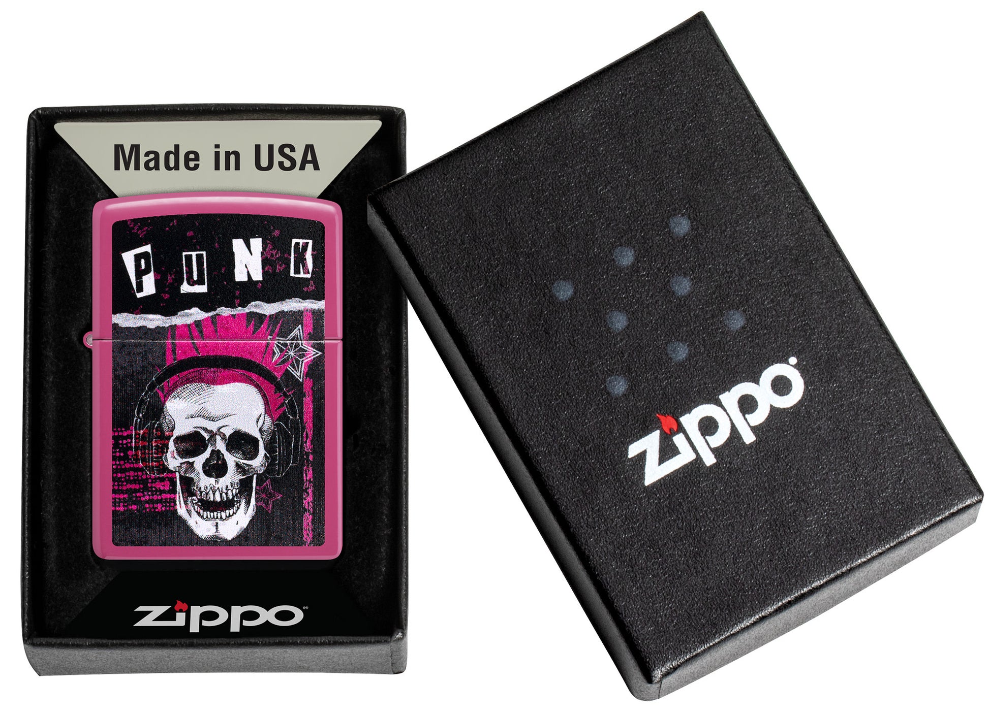 Zippo Punk Skull Design Frequency Windproof Lighter in its packaging.
