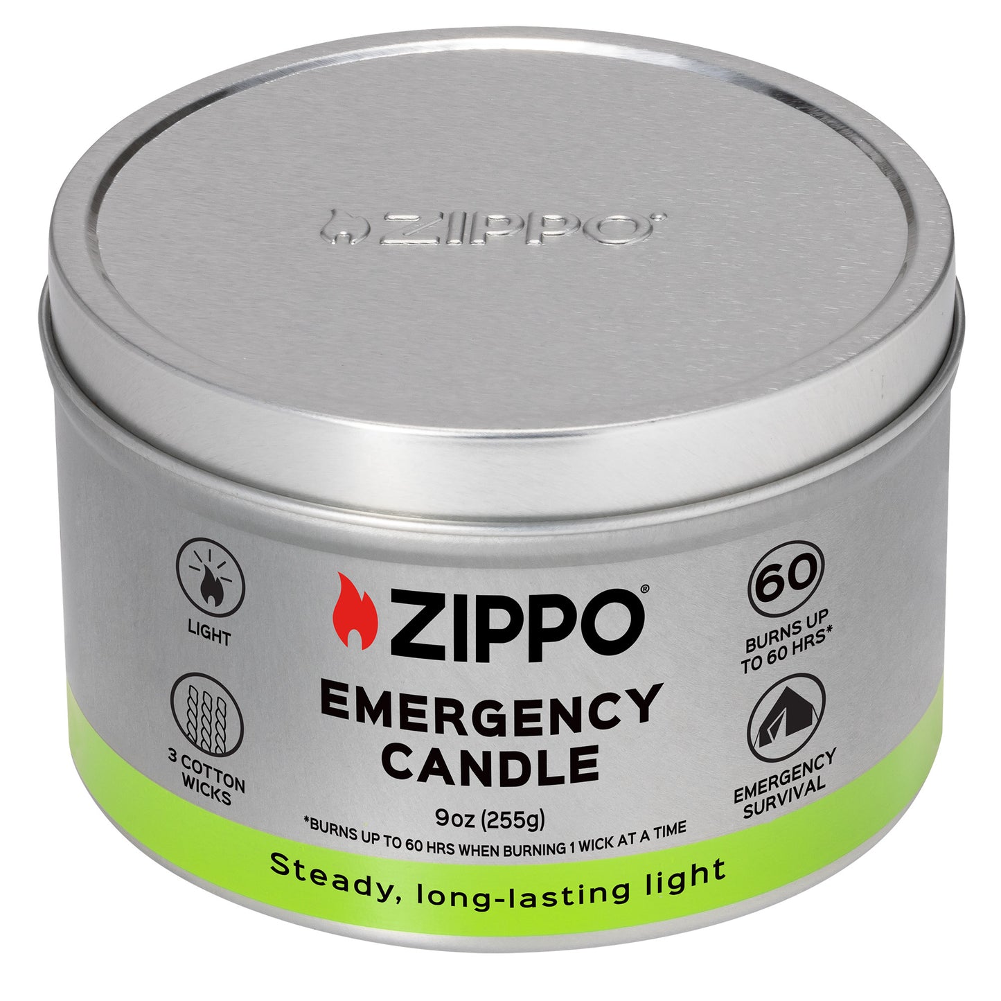 Front view of Zippo Emergency Candle with the lid on.