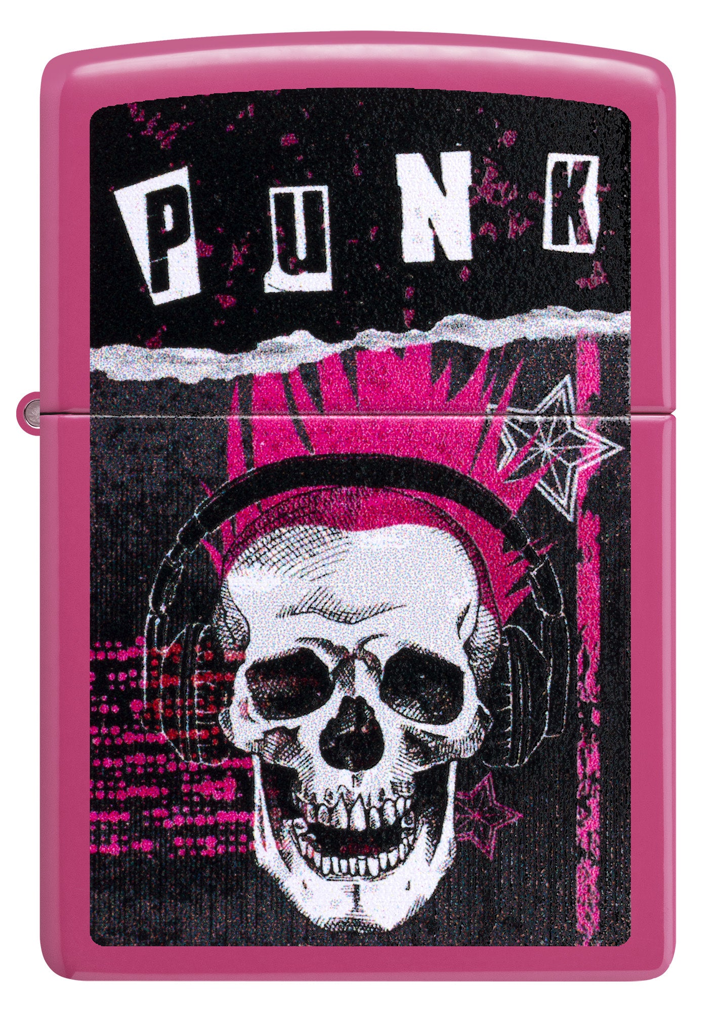 Front view of Zippo Punk Skull Design Frequency Windproof Lighter.