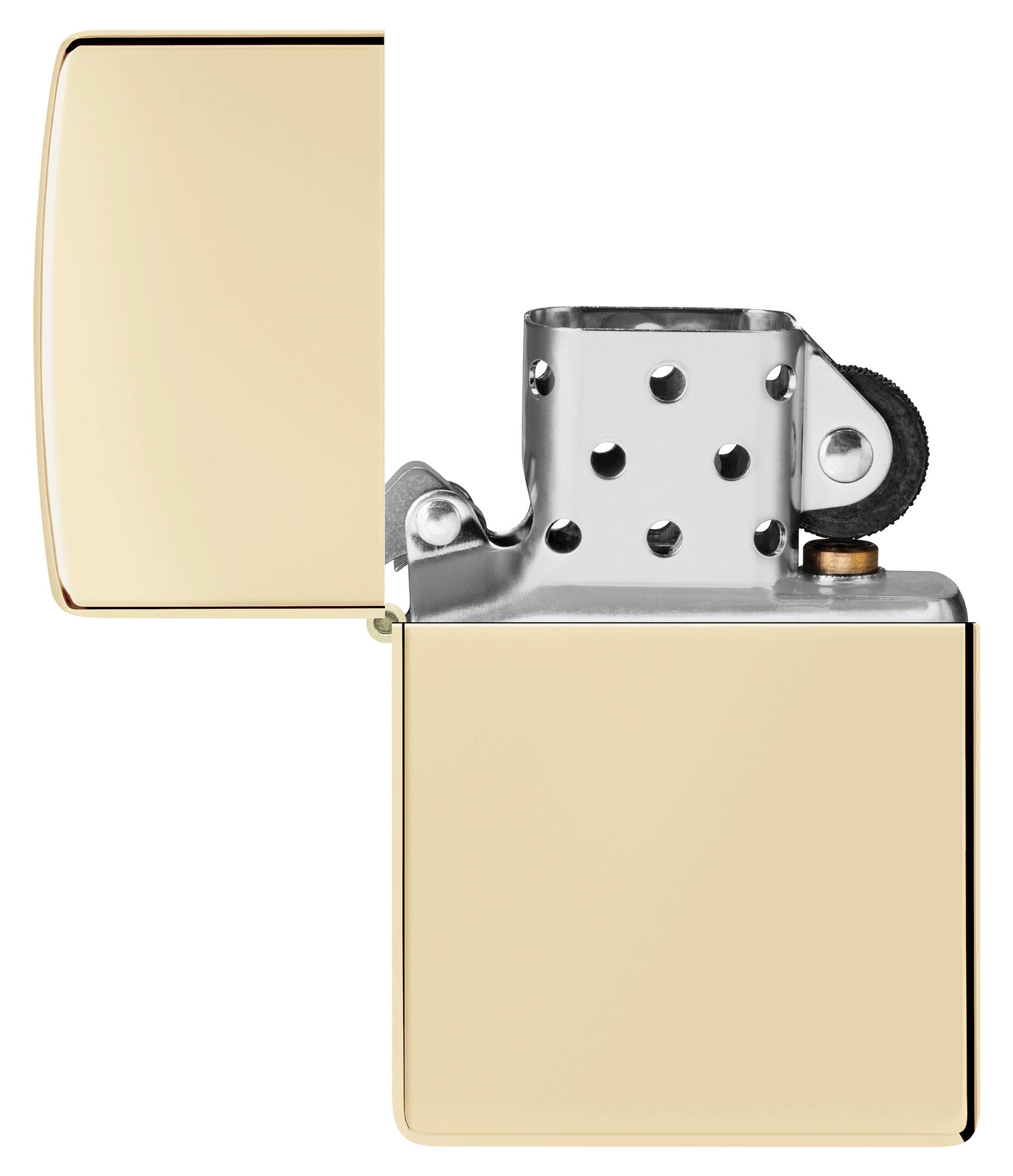 Zippo Classic Champagne Windproof Lighter with its lid open and lit.