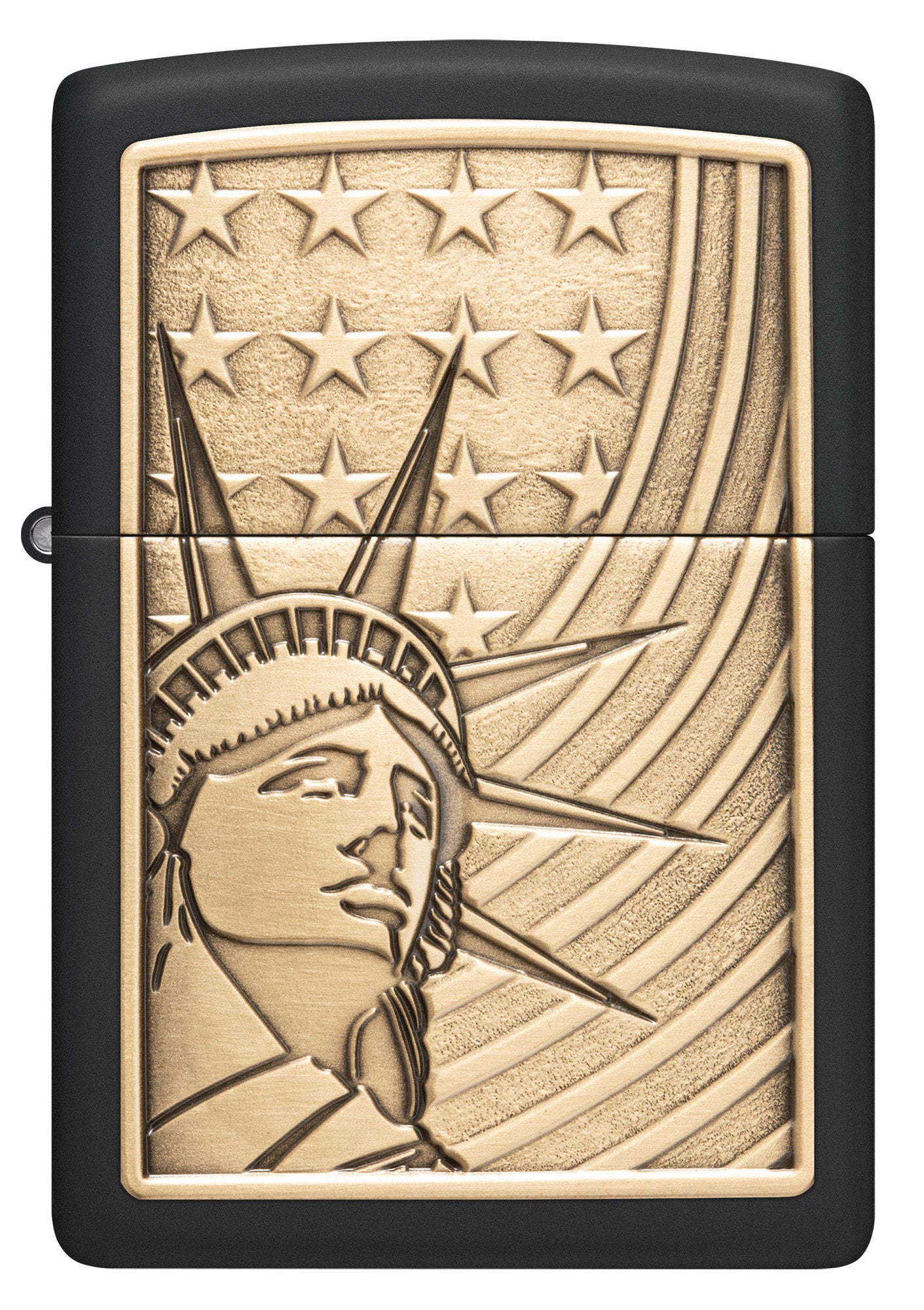 Front view of Zippo Lady Liberty Emblem Black Matte Windproof Lighter.
