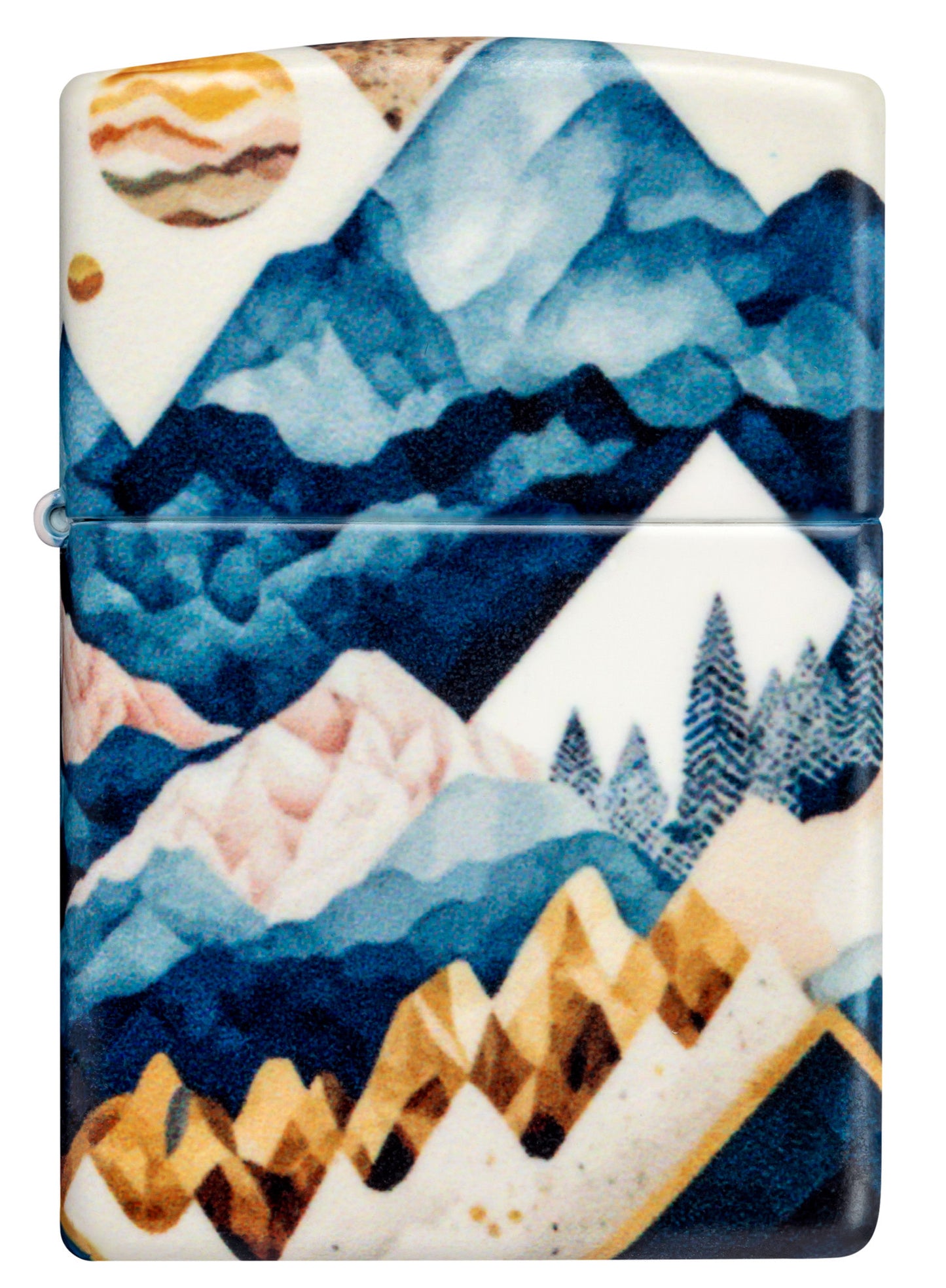 Front view of Zippo Mountain Collage Design 540 Matte Windproof Lighter.