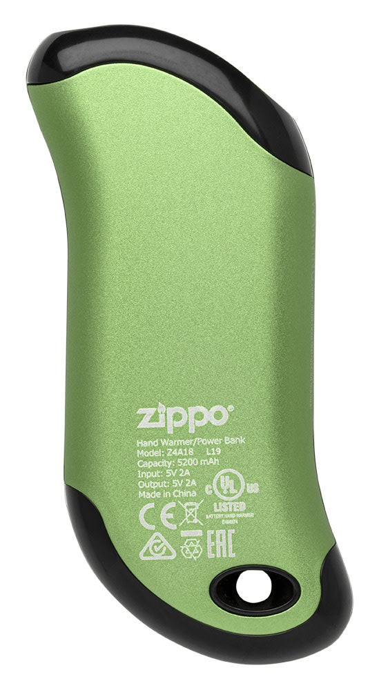 Back of Green HeatBank® 9s Rechargeable Gaming Hand Warmers