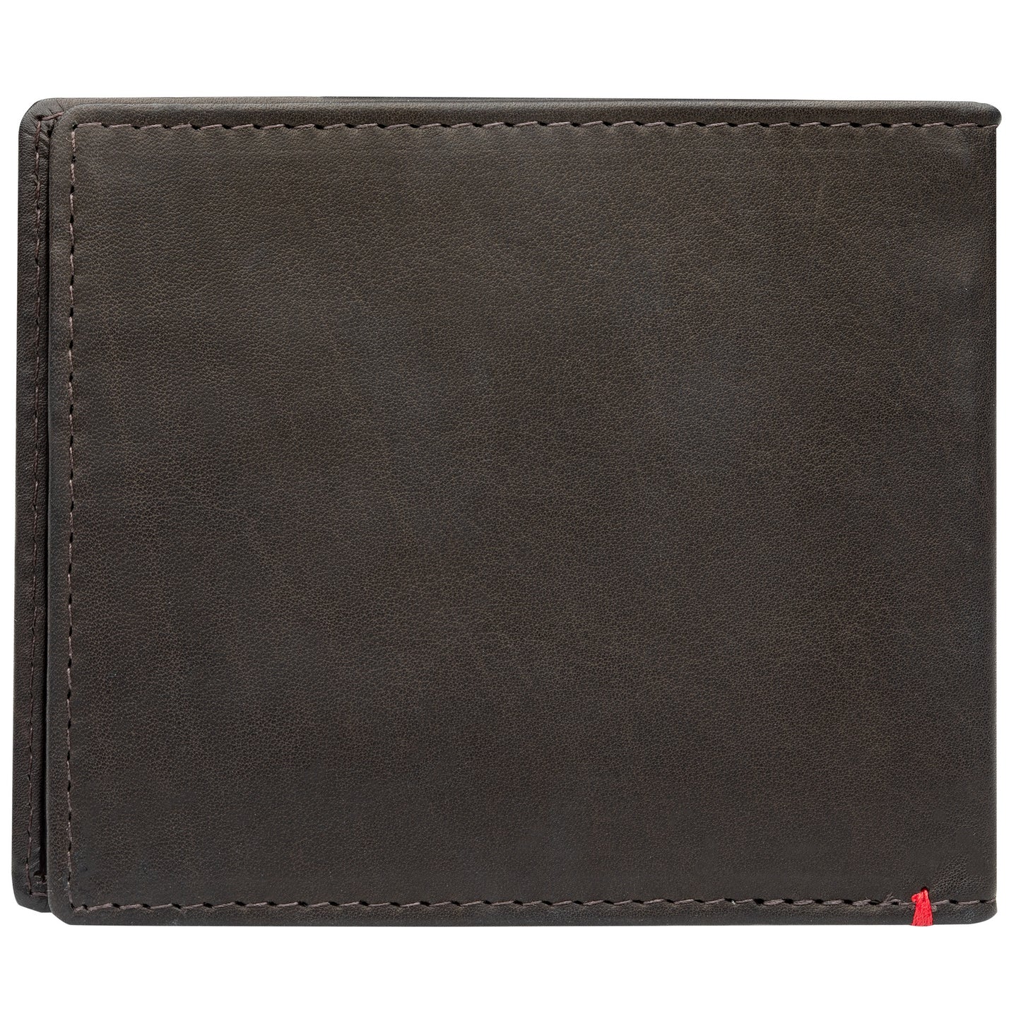 Back of mocha leather Wallet With Spade Metal Plate - ID Window