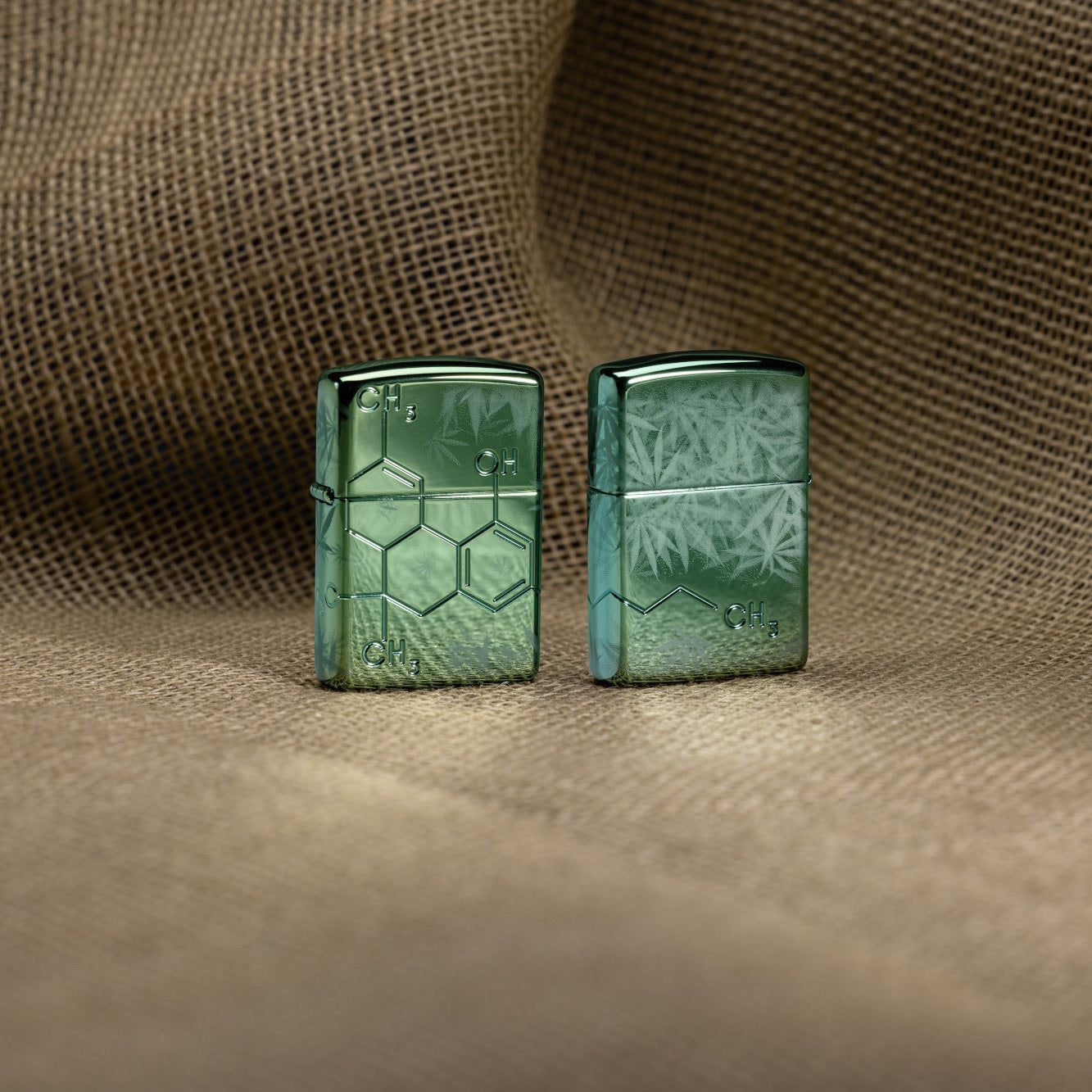 Lifestyle image of Zippo Cannabis Compound Design Armor® High Polish Green Windproof Lighter