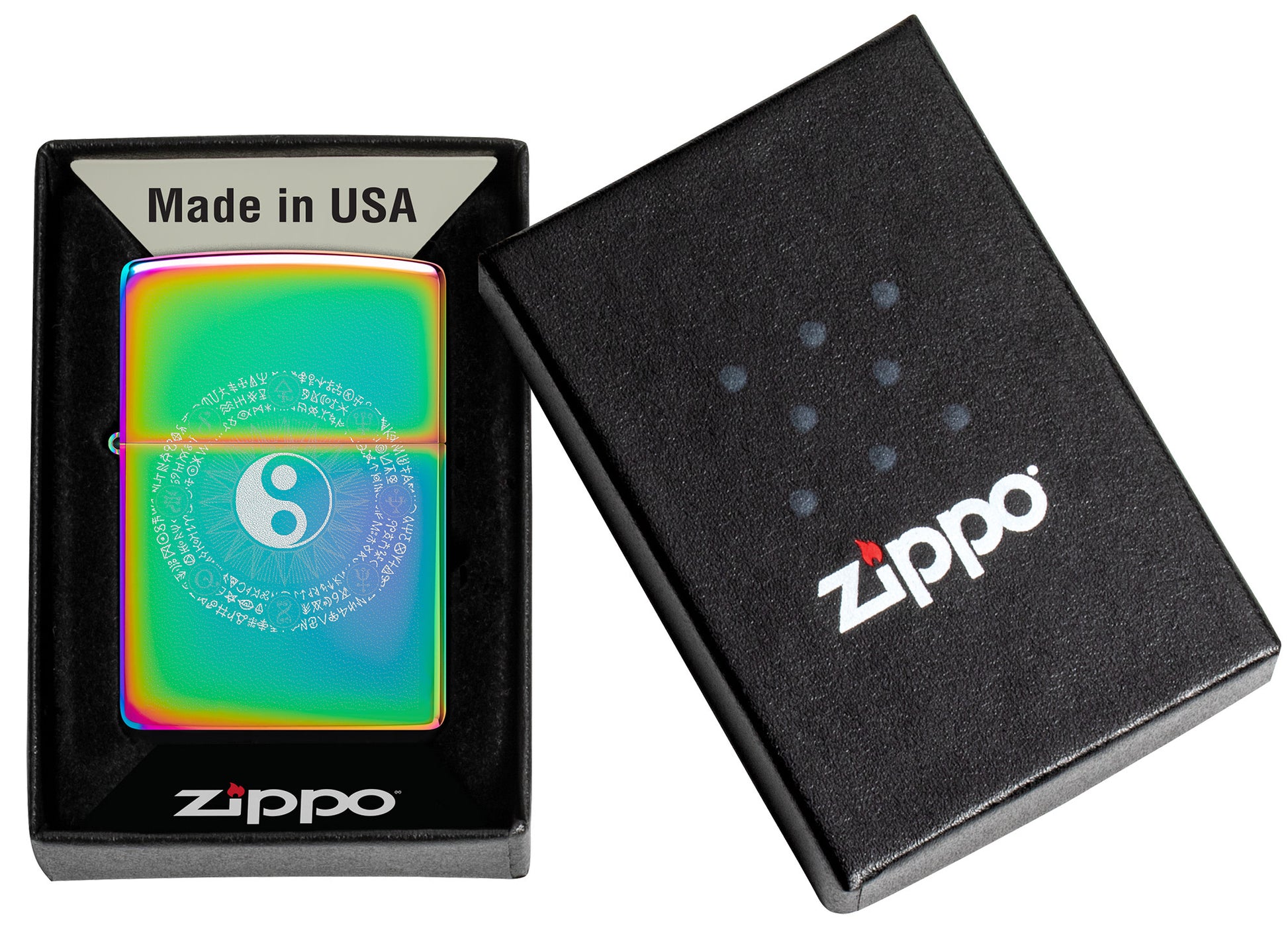 Zippo Yin-Yang Design Multi-Color Windproof Lighter in its packaging.