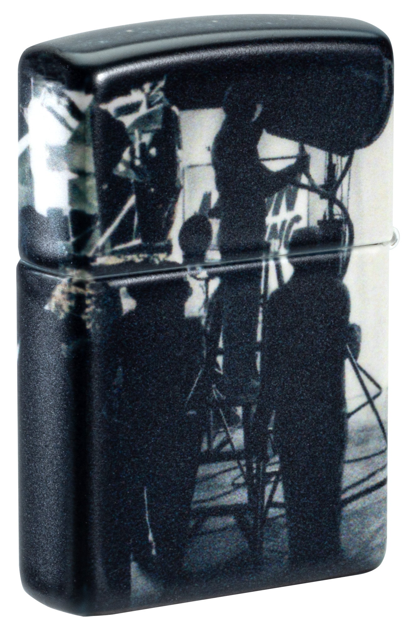 Back view of Zippo Astro-not Design 540 Matte Windproof Lighter standing at a 3/4 angle.