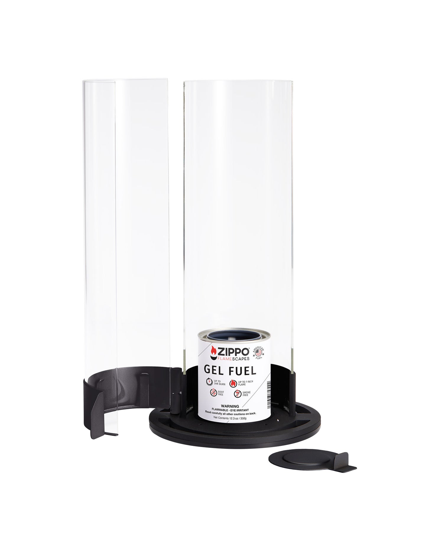 Zippo FlameScapesâ„¢ Spiral Fire Feature XL with hinged door open and unlit with fuel canister inside.