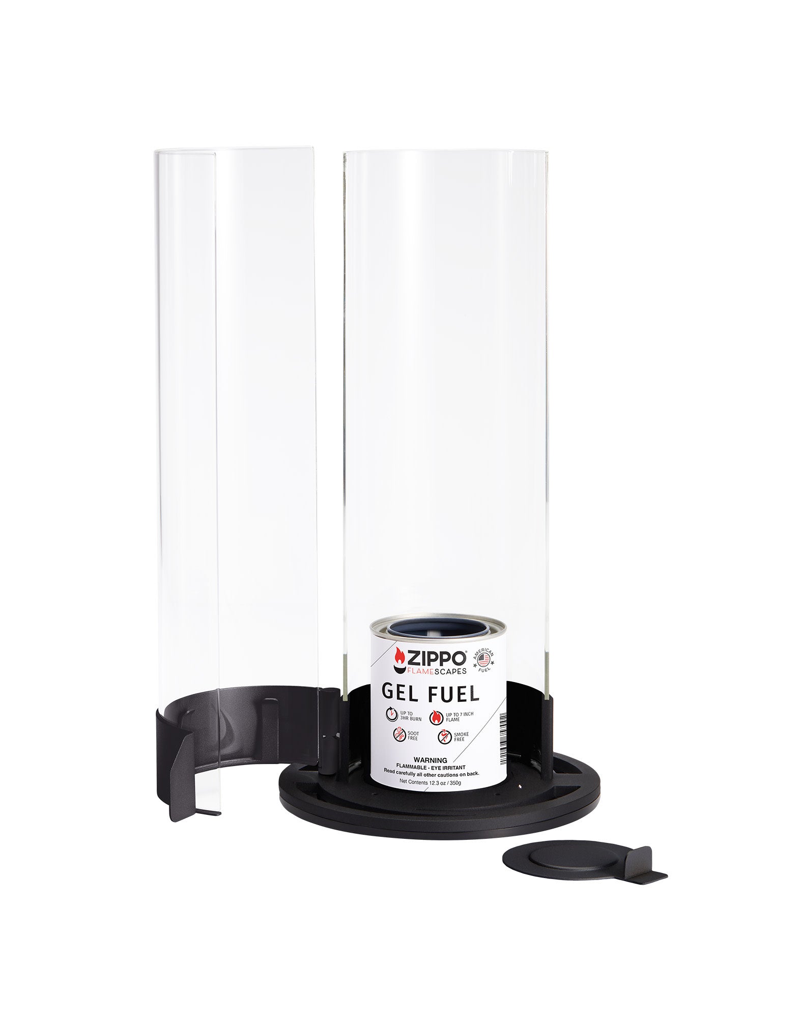 Zippo FlameScapesâ„¢ Spiral Fire Feature XL with hinged door open and unlit with fuel canister inside.